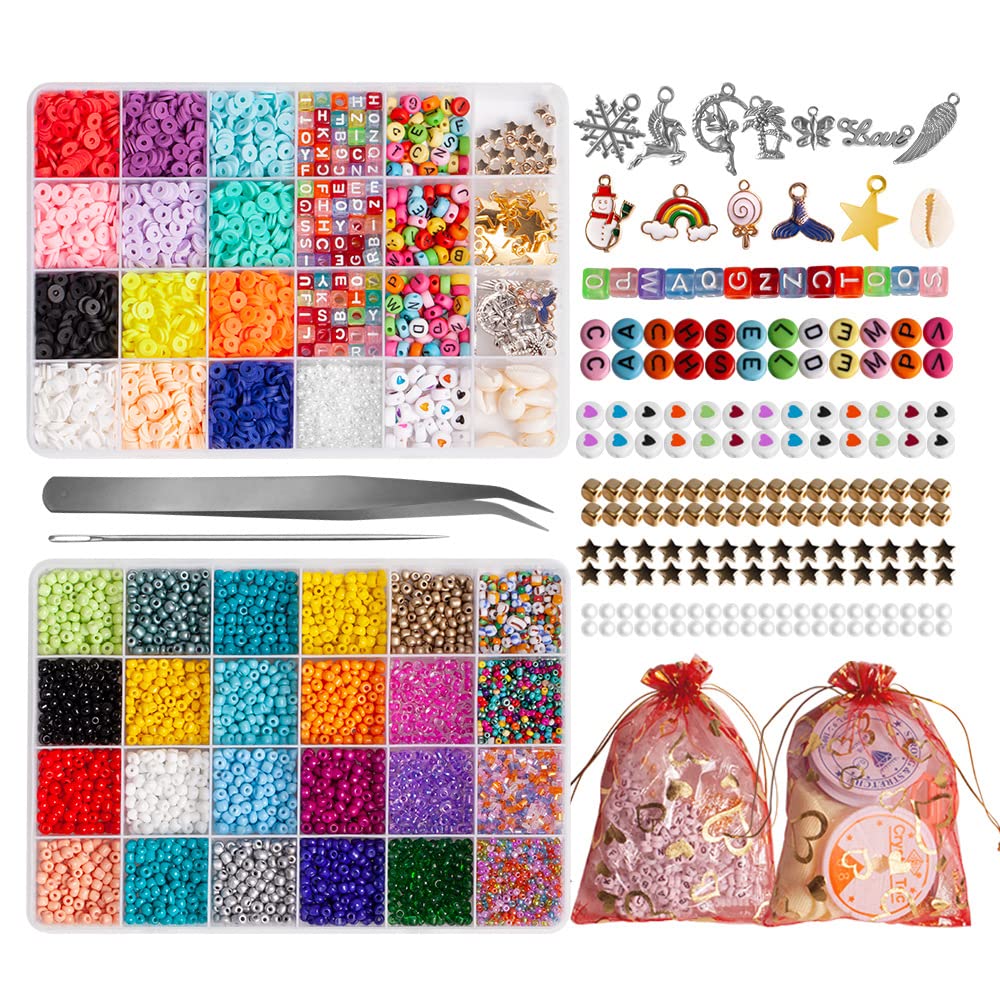 Polymer Clay Spacer Beads Kit for DIY Jewelry Making - 200pcs Handmade Bead Set for Bracelets, Necklaces & Crafts - Perfect Jewelry Supplies for Girls & Teens - Creative Arts & Crafts Gift (HZ200-13) - Great for Birthday Gifts, Party Favors & DIY Projects