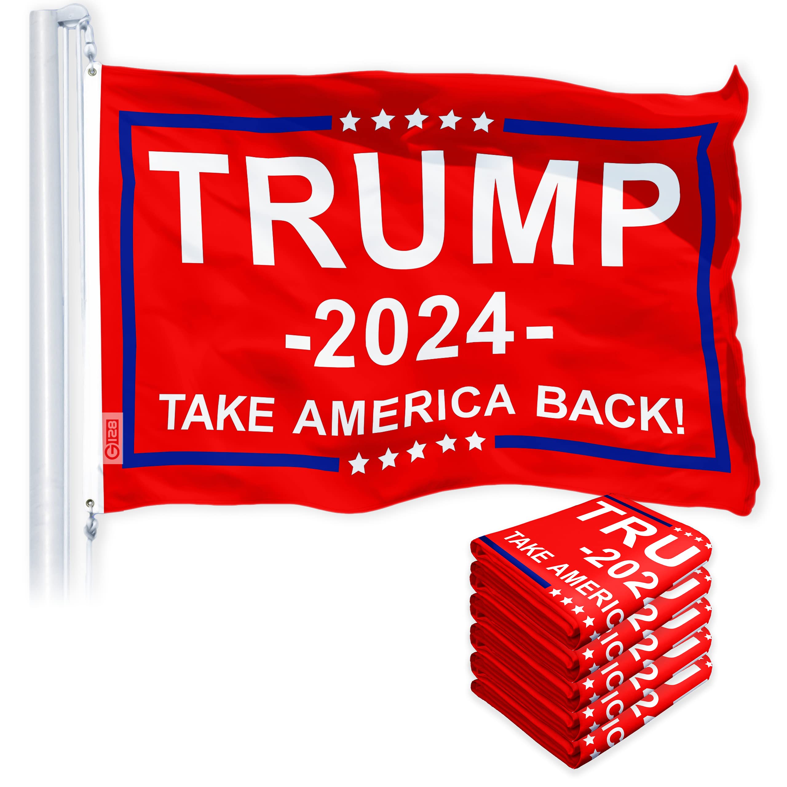 Trump 2024 Election Take America Back Red Flag - 5 Pack 3x5 Ft LiteWeave Pro Series - 150D Polyester Outdoor/Indoor Political Flags with Brass Grommets & Vibrant Colors - Perfect for Campaign Rallies, Yard Decor & Patriotic Displays