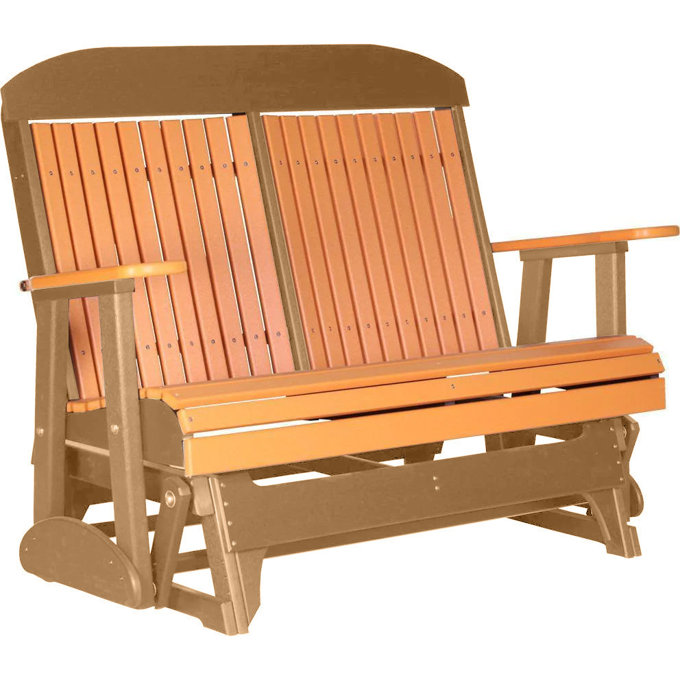 LuxCraft 4 ft. Tangerine Recycled Plastic Highback Outdoor Glider Bench - Perfect for Patio, Garden, and Backyard Relaxation