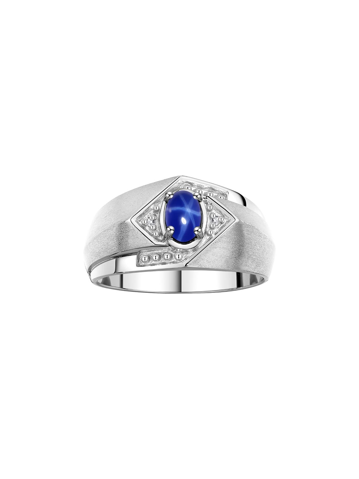 RYLOS Sterling Silver Men's Ring with 6X4MM Oval Blue Star Sapphire & Genuine Diamonds - Birthstone Jewelry for Men, Wedding Band, Anniversary Gift, Everyday Fashion Accessory