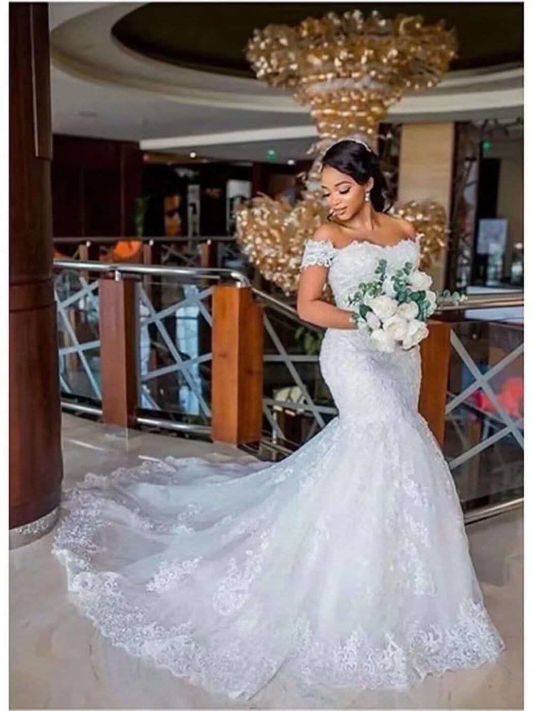 2025 Off The Shoulder Wedding Dress for Women - Boho Mermaid Bridal Gown with Appliques (RWDD38) | Perfect for Beach, Garden & Romantic Ceremonies