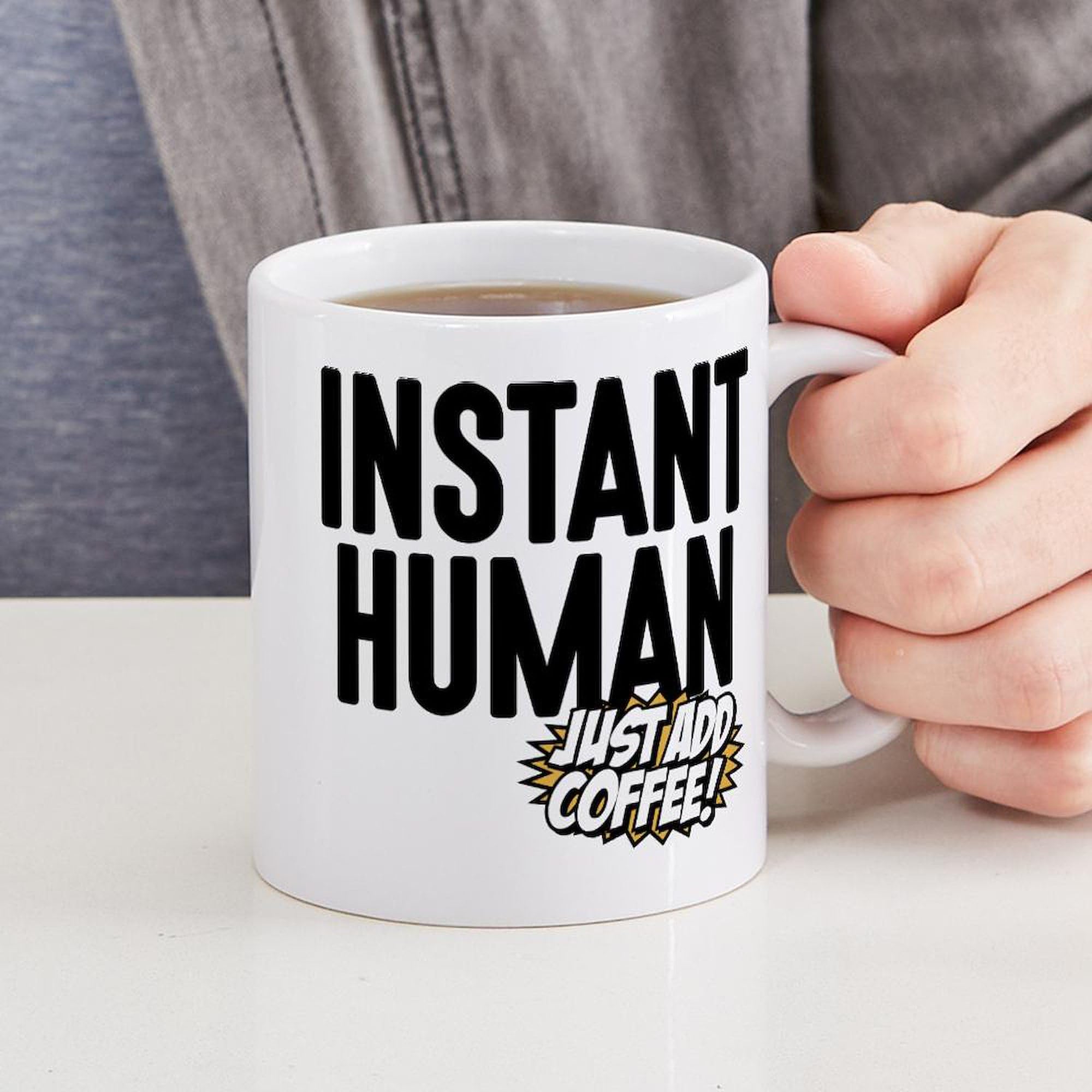 11 oz (325 ml) Ceramic Coffee Mug - Funny 'Instant Human Just Add Coffee' Design | Perfect for Office, Home & Gifts | Durable & Dishwasher Safe