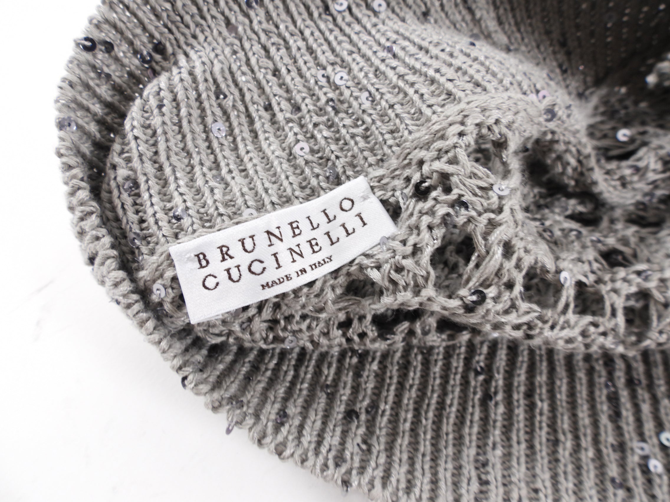 Brunello Cucinelli Grey Open Knit Sequin Cardigan Sweater for Women - Elegant Loose Fit Cashmere Blend Cardigan for Office, Party & Evening Wear