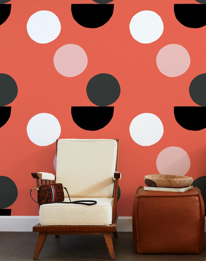 Clare V. Mid Century Dots Wallpaper - Retro Red Peel & Stick Wallpaper for Living Room, Bedroom, or Office Decor