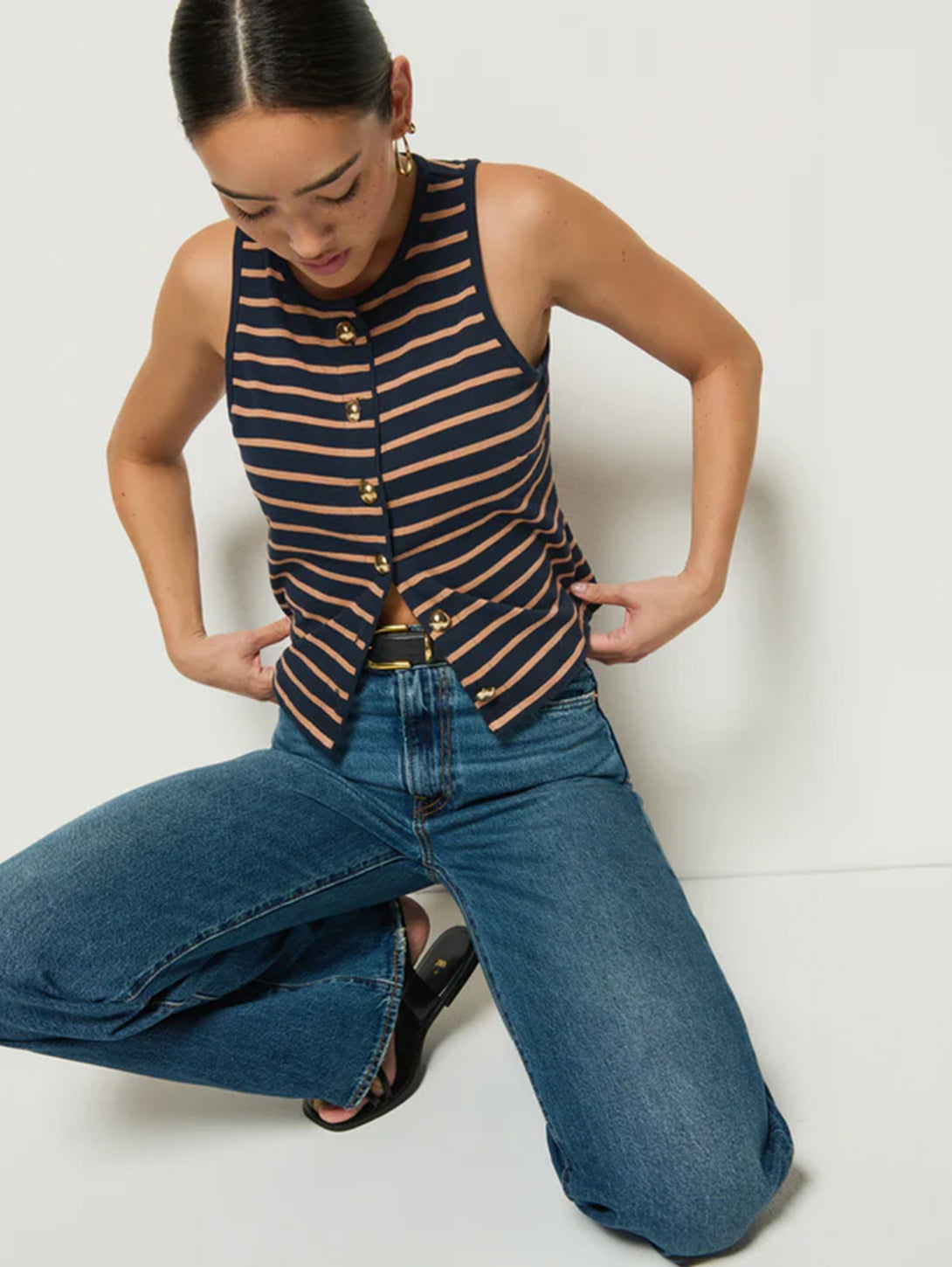 Abbie Tank Top - Women's Casual Striped Shirt in Latte Color | Perfect for Summer Outfits, Beach Wear & Layering