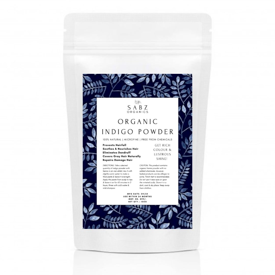 Sabz Organics Pure Natural Indigo & Herbal Henna Powder Combo - Ammonia-Free Hair Dye for Black & Brown Color | Promotes Strong, Smooth & Shiny Hair (100g Each) | Perfect for Natural Hair Coloring at Home, DIY Beauty Treatments & Chemical-Free Hair Care