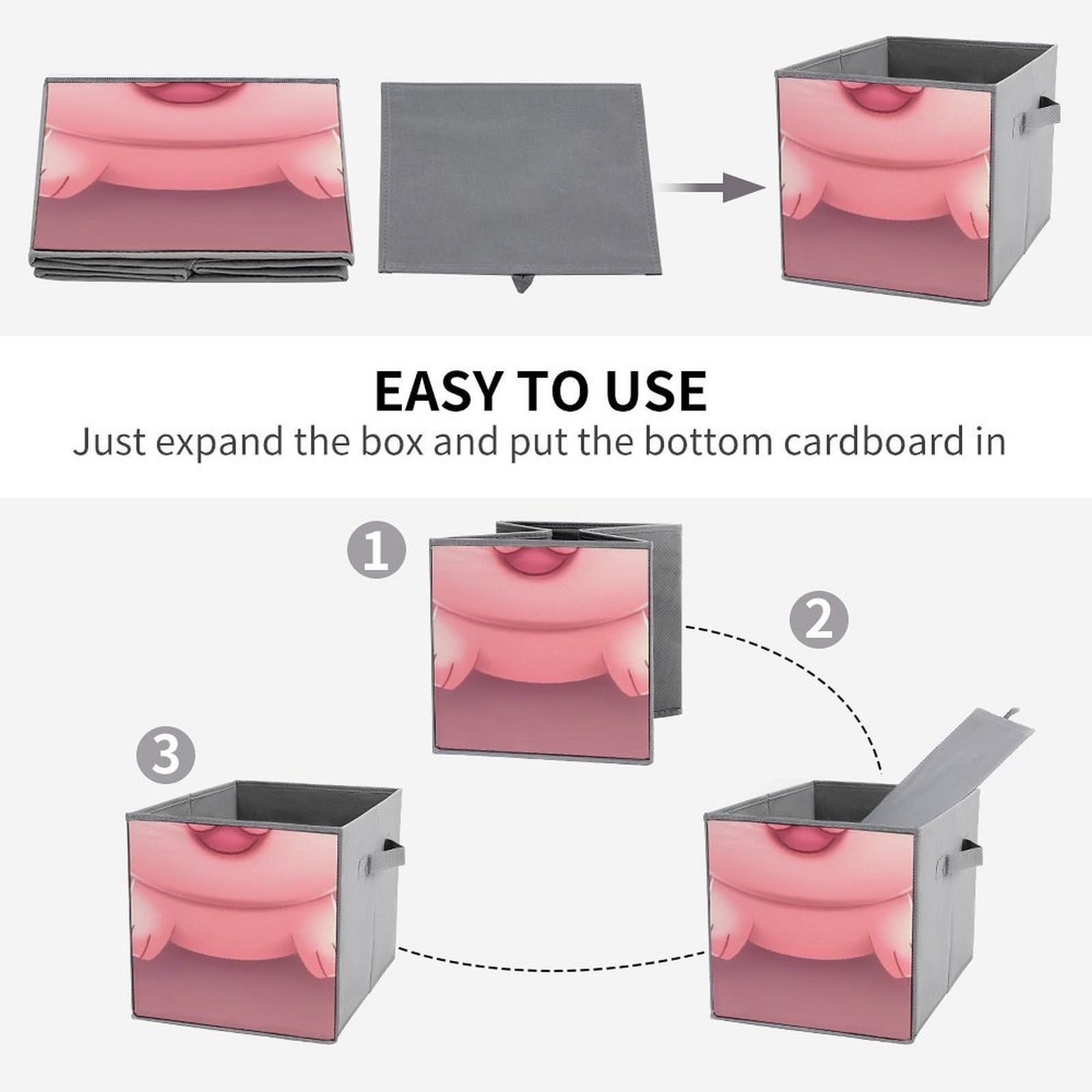 6-Pack Pink Cute Pig Collapsible Storage Bins with Handles - Large Closet Organizer Baskets for Clothing, Toys & Home Organization | Perfect for Bedroom, Nursery & Kids Room Storage Solutions