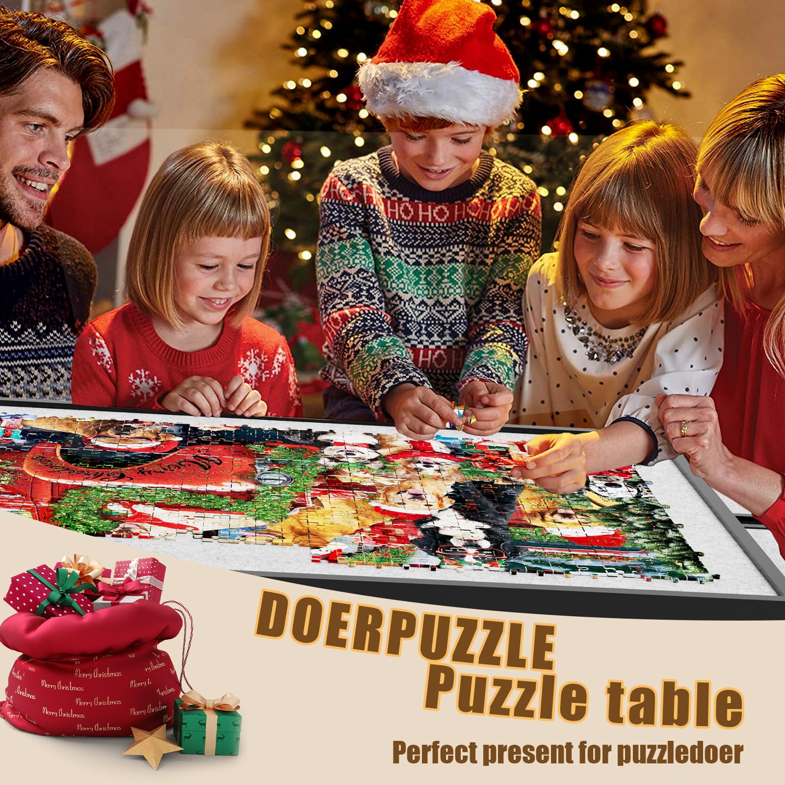 Adjustable Height Jigsaw Puzzle Table 18-28 Inch, 2-in-1 Metal Puzzle Board with Foldable Legs - Aluminum Puzzle Table for Adults & Kids - Portable Folding Table with Storage Drawers, Felt Surface & Protective Cover - Perfect for Family Game Nights, Classroom Activities & Home Decor