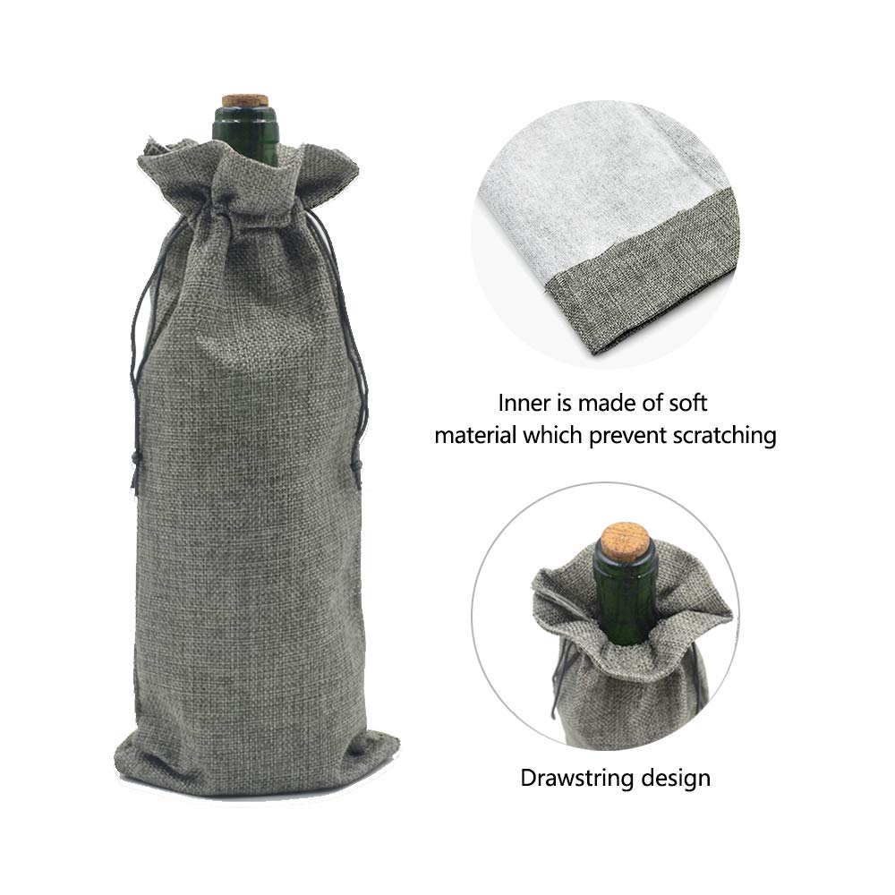 10-Piece Reusable Burlap Wine Gift Bags with Drawstring - Eco-Friendly Linen Champagne Bags for Liquor Bottles - Perfect for Wine Tasting, Christmas, Weddings, Housewarming, Birthdays & Holiday Parties (Grey) - Elegant & Sustainable Party Favors for Any Celebration