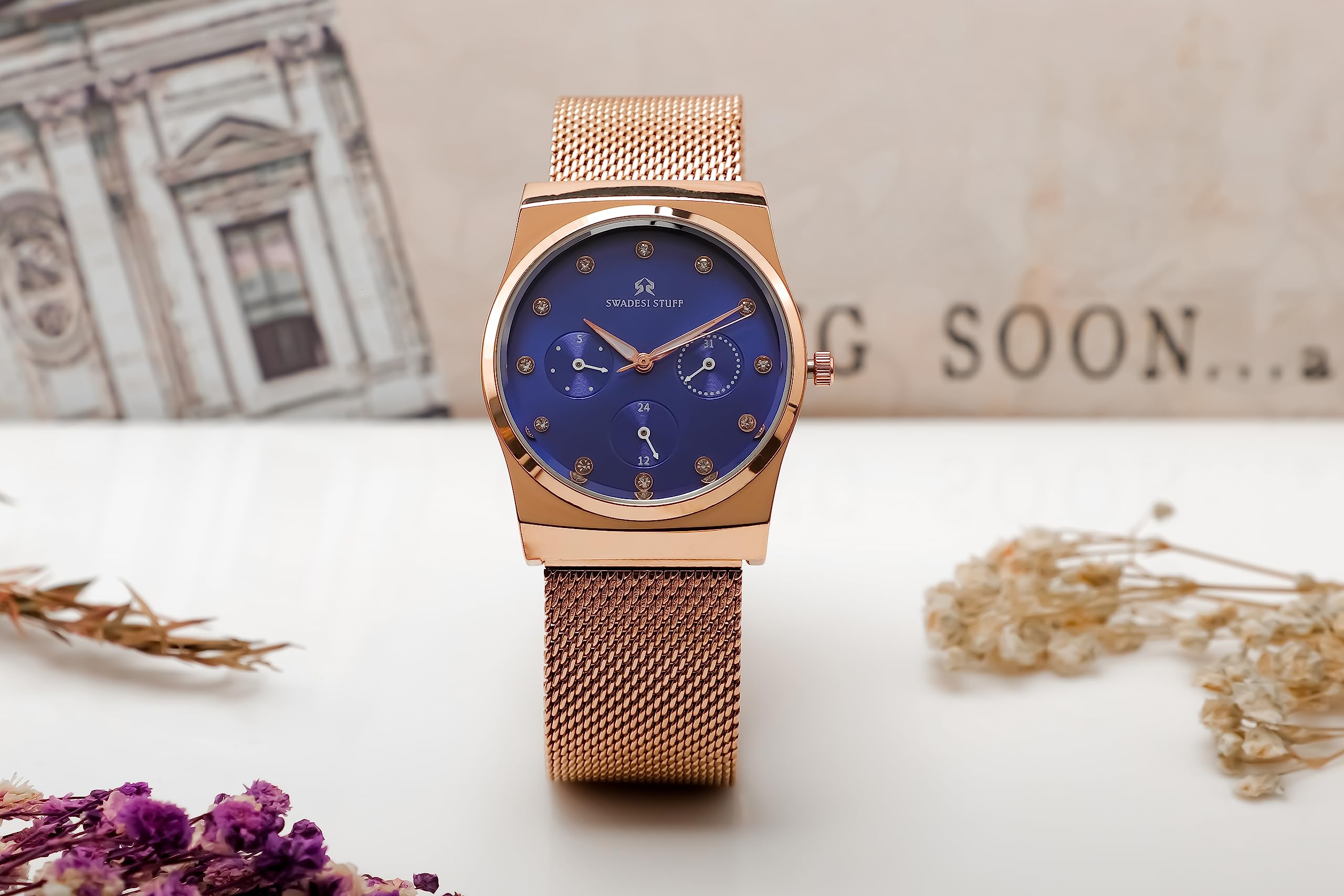 SWADESI STUFF Women's Rose Gold Stainless Steel Analog Chronograph Watch - Luxury Troika Dial Design for Everyday Wear, Office & Special Occasions