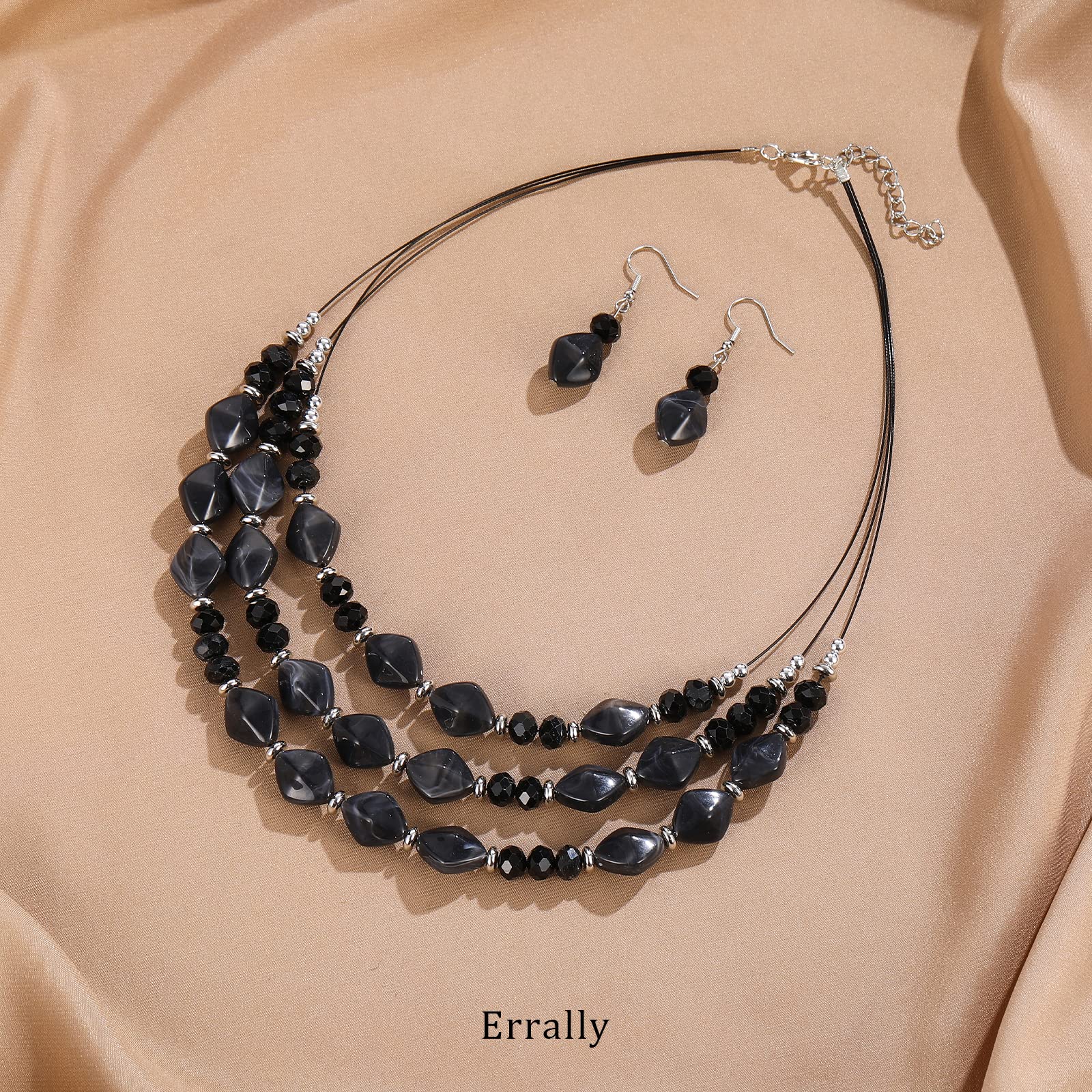 3-Layer Chunky Beaded Statement Necklace Set with Matching Earrings - Women's Fashion Jewelry for Parties, Weddings & Special Occasions - Perfect Gift for Her