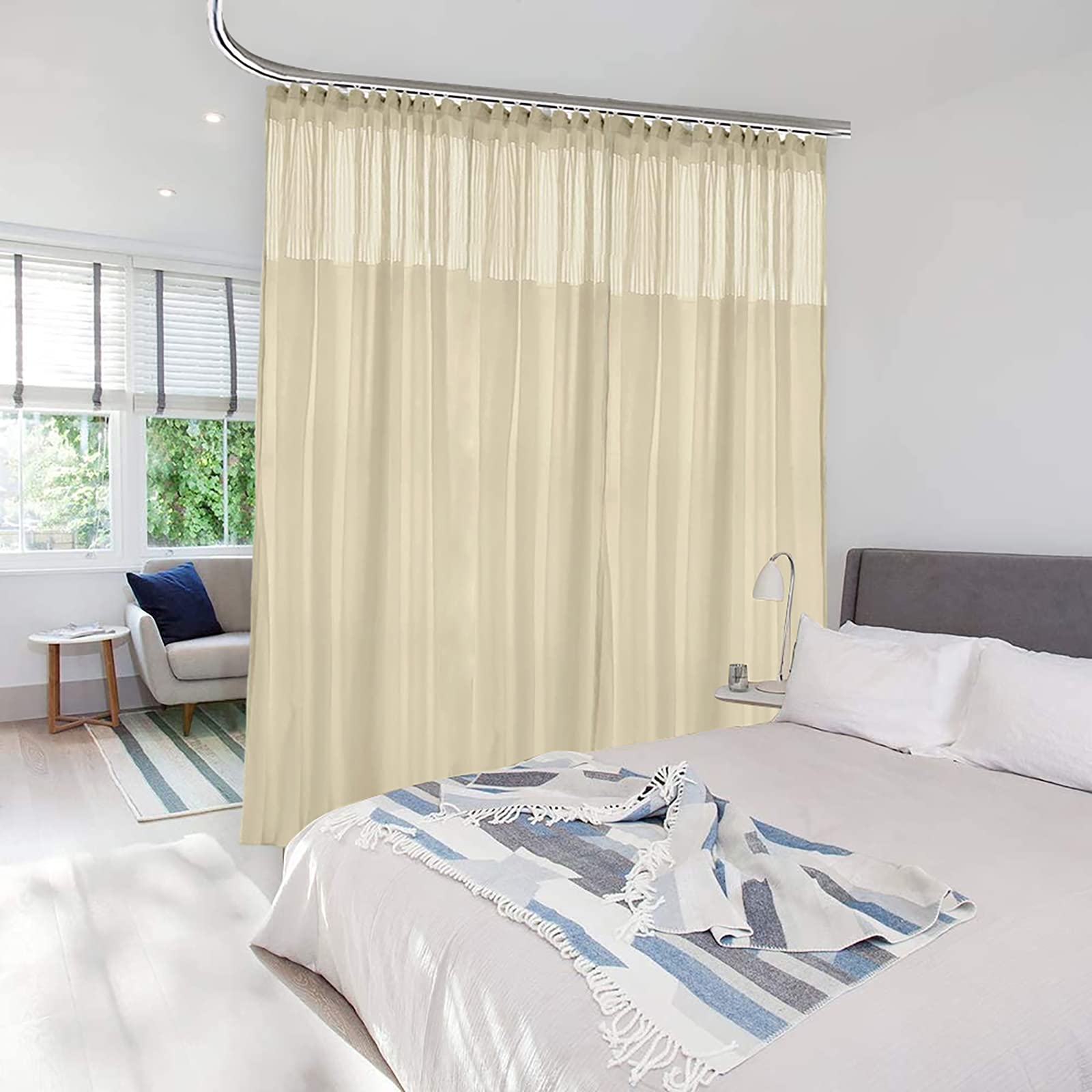 Beige Room Divider Curtains - 12' x 8.5' Privacy Partition with Flat Hook Hanging for Spa, Lab, Office & Home Use - Sound Dampening & Space Dividing Solution