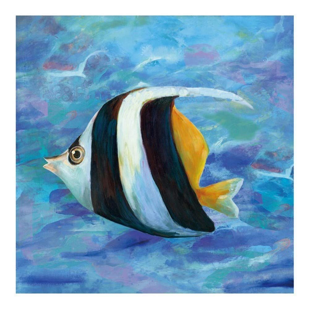 Hand Painted Blue Ocean Tropical Fish Oil Painting on Canvas - 24x24 Inch Modern Wall Art for Living Room, Kitchen & Home Decor | Perfect for Coastal, Beach House or Nautical Theme Interiors