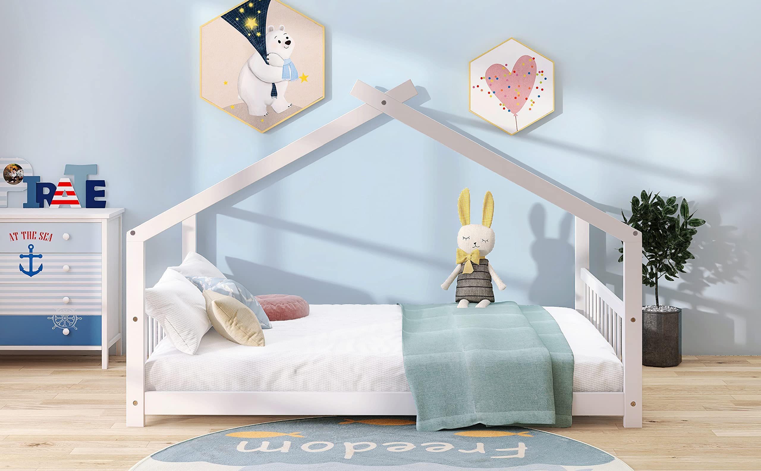 Harper & Bright Designs Kids House Beds - White Wooden Montessori Playhouse Bed Frame with Headboard & Footboard for Boys & Girls, No Box Spring Needed (Full Size) - Perfect for Bedrooms, Playrooms & Montessori Learning Spaces