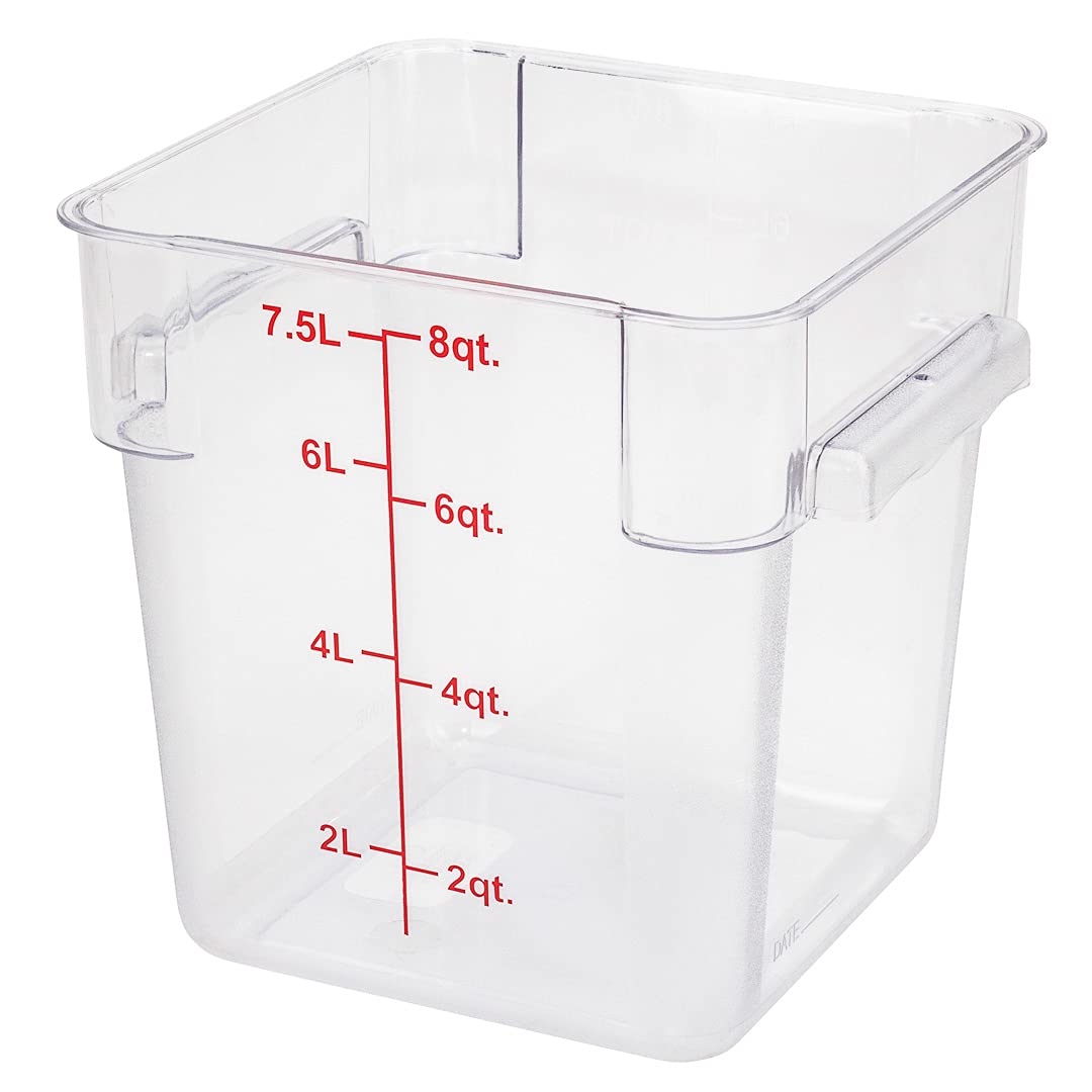 Met Lux 8 Quart Brine Bucket - Square Marinating Container with Volume Markers & Built-In Handle | Clear & Red Plastic Dough Rising Bucket | Freezer-Safe | Ideal for Pickling, Fermenting & Bread Making (Lid Sold Separately)
