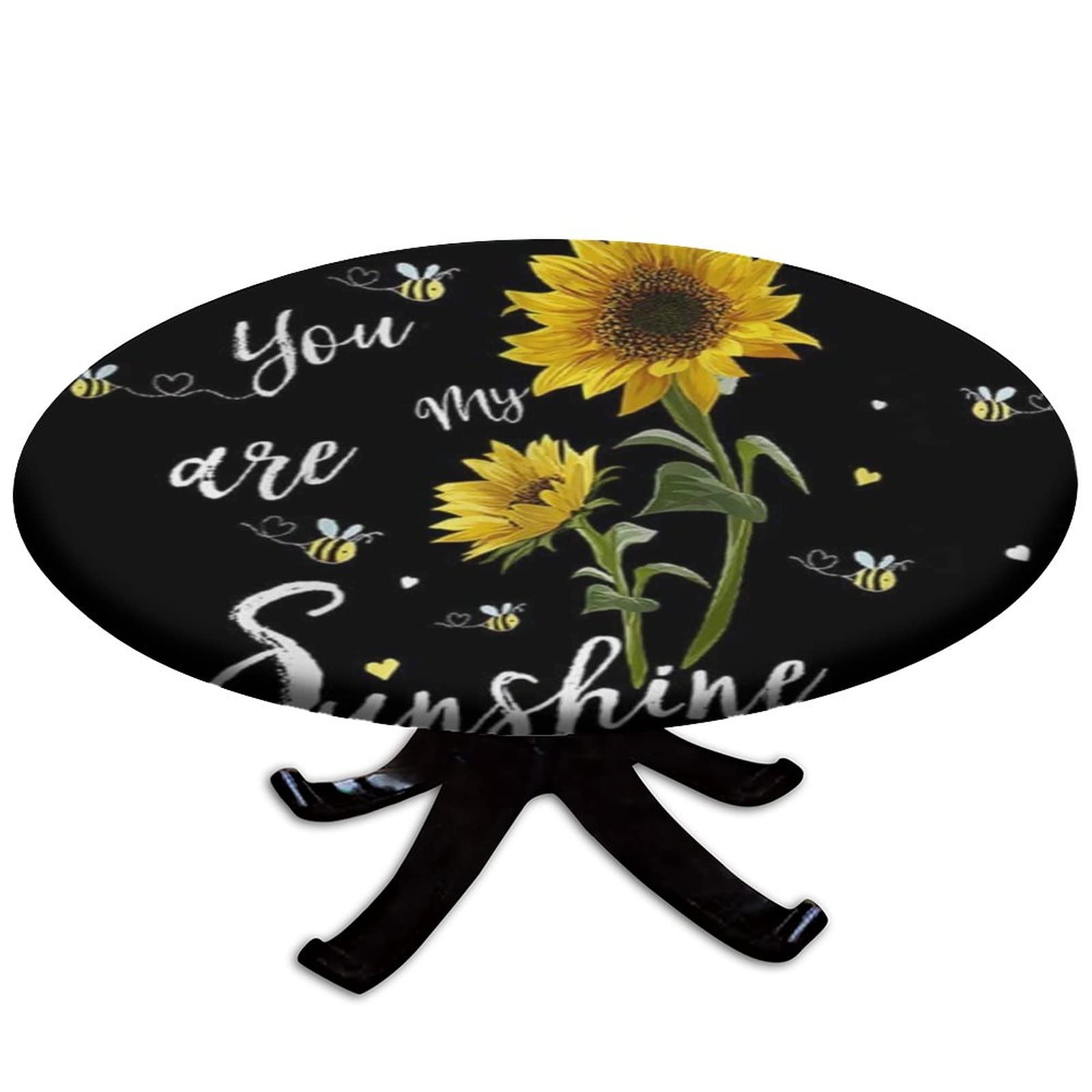 Romantic Sunflower & Butterflies Elastic Tablecloth - 44 Inch Round Polyester Table Cover for Dining, Buffet Parties, Camping & Outdoor Picnics | Waterproof & Wrinkle-Resistant