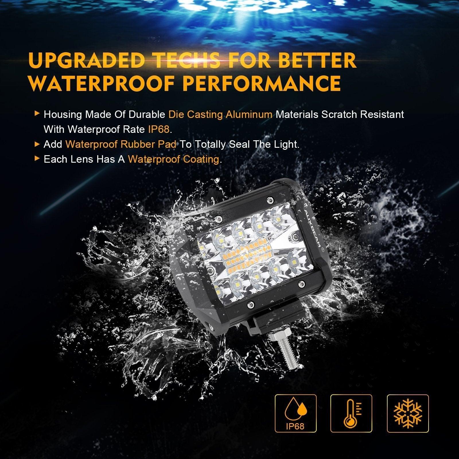 2-Pack 4 Inch 6 Mode White & Amber LED Pod Lights with Wiring Harness - Waterproof Off-Road Lighting for SUV, ATV, UTV, Trucks, Pickups & Boats - Perfect for Night Driving, Camping & Emergency Use
