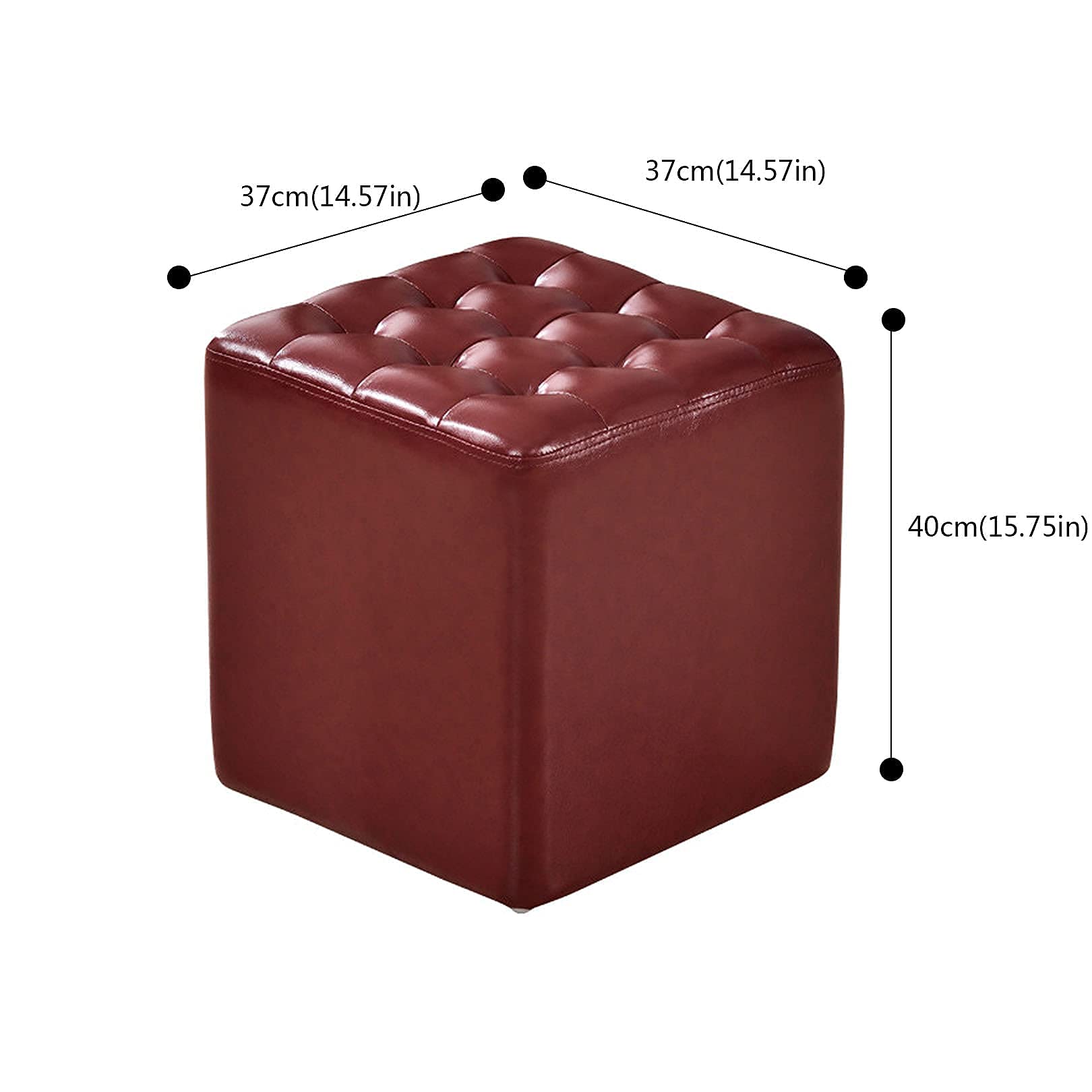 CHEWYNP Classic Square Footstool - Comfortable Upholstered Low Stool for Living Room, Bedroom & Office - Soft Red Fabric Ottoman - Perfect for Relaxing, Reading & Extra Seating