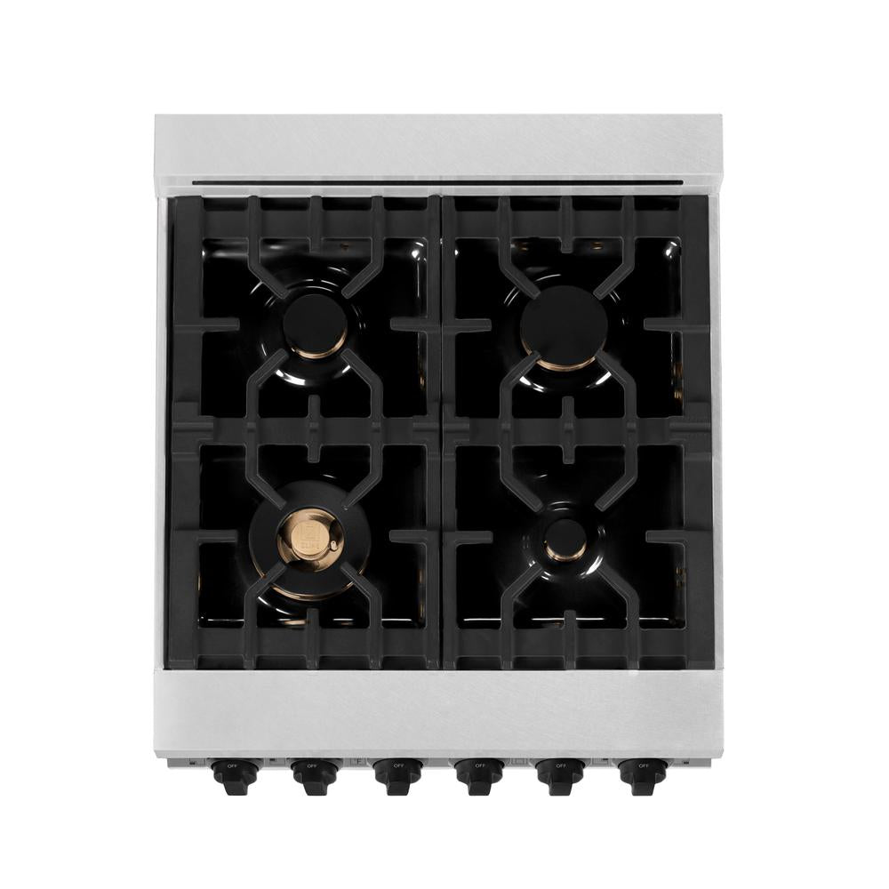 ZLINE Autograph Edition 24-inch 2.8 cu. ft. Dual Fuel Range - 4 Burner Gas Cooktop & Electric Convection Oven - Satin Stainless Steel with White Matte Door & Black Accents (RASZ WM 24 MB) | Professional Kitchen Appliance for Home Chefs & Cooking Enthusiasts