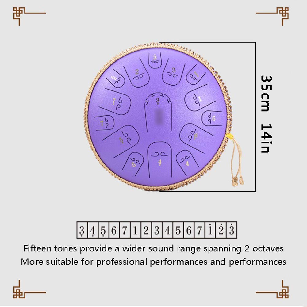 15-Note Steel Tongue Drum - 14 Inch Chakra Tank Drum with 2 Wooden Mallets | Handpan Alternative for Meditation, Yoga, Music Therapy & Sound Healing