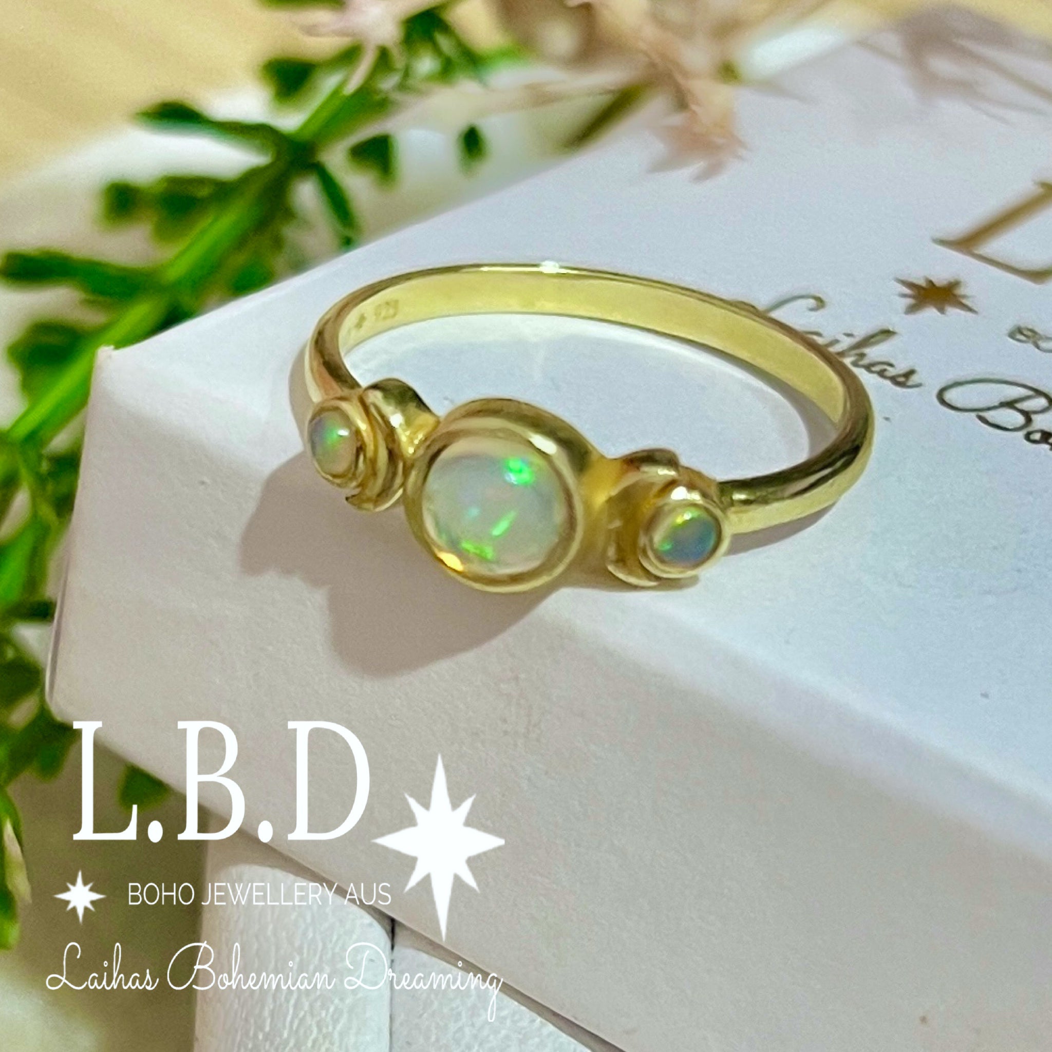 Laihas Moon Tribe Crystal Gold Opal Ring for Women – Elegant Bohemian Jewelry for Parties, Weddings & Everyday Wear