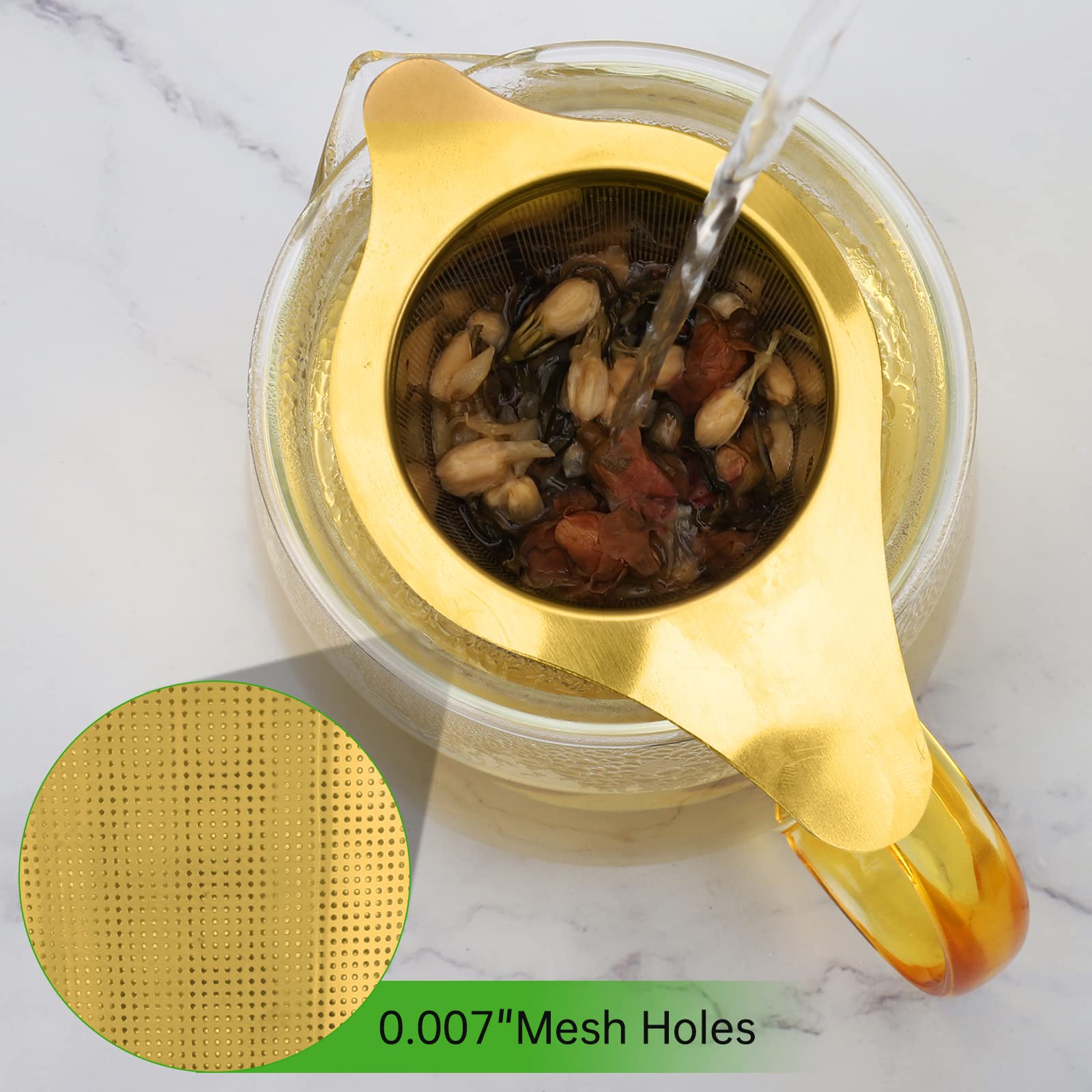Premium Stainless Steel Tea Infuser Basket with Lid & Small Strainer - Perfect for Loose Leaf Tea Brewing | Ideal for Home, Office & Travel Use (Gold, 1-Pack)