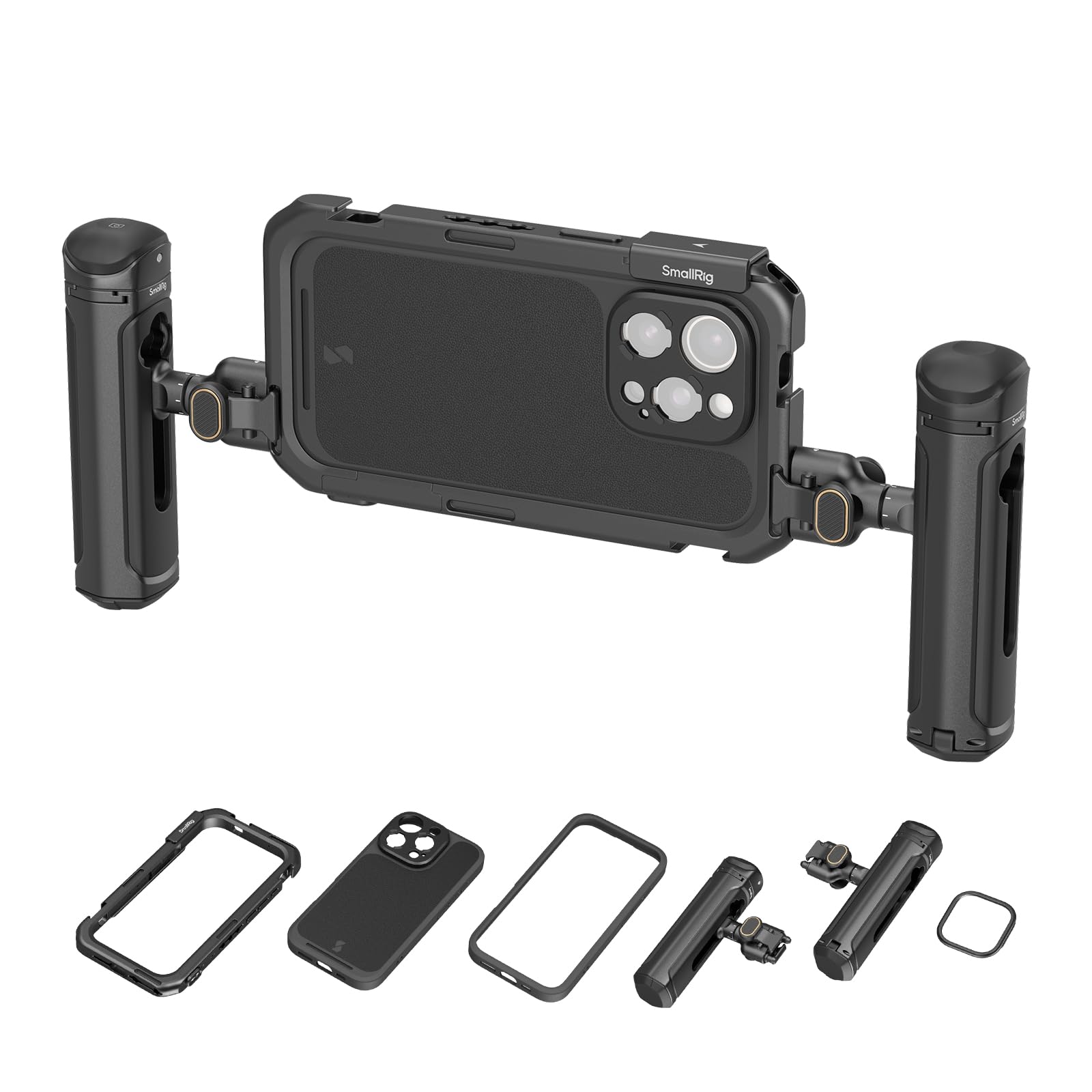 SmallRig iPhone 16 Pro Video Cage Kit - Dual Handheld Rig with Wireless Quick Release Side Handle for Professional Video Recording, YouTube, Live Streaming & Vlogging (Model 5007) - Perfect for Content Creators, Filmmakers and Mobile Videographers
