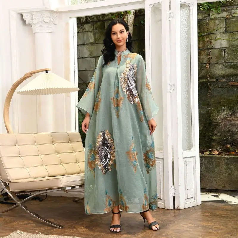 Elegant Sequin & Embroidered Women's Caftan Kaftan Dress - Eid Jalabiya for Special Occasions & Evening Parties