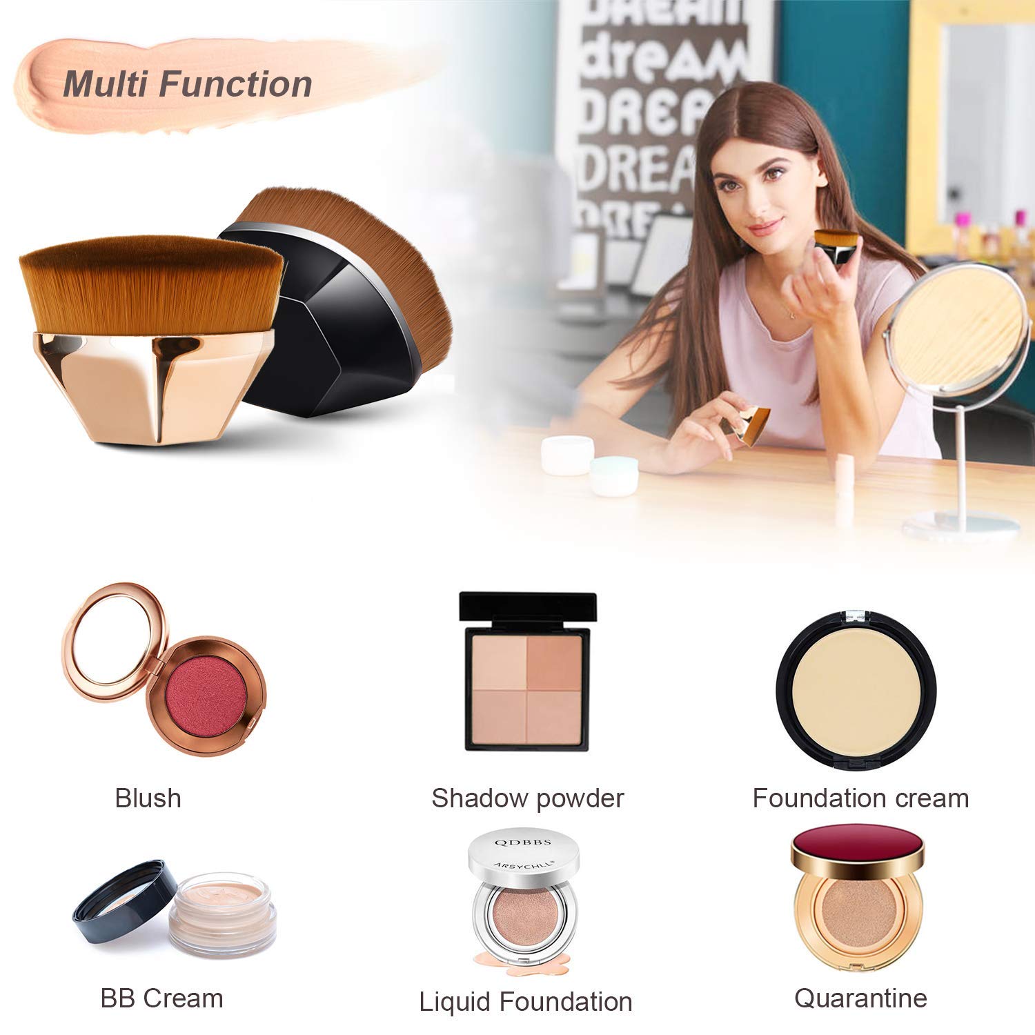 Jibaro Large Foundation Brush - Premium Mineral Powder & Flat Top Kabuki Brush for Flawless Makeup Application | Perfect for Liquid, Cream & Powder Cosmetics | Ideal for Professional Makeup & Everyday Beauty Routine