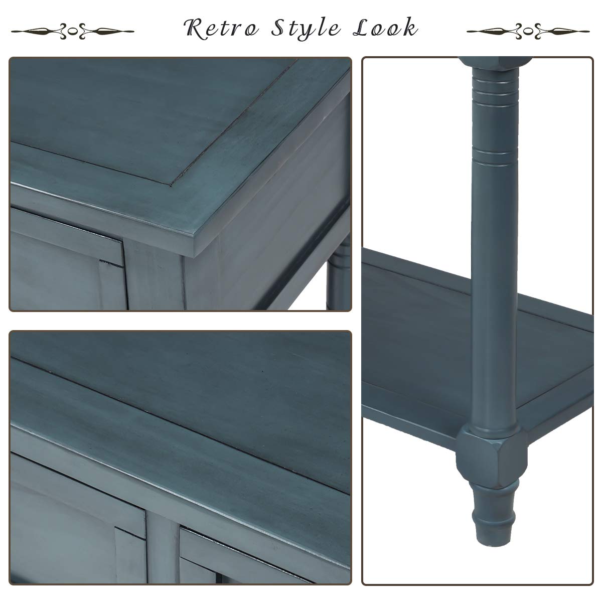 Farmhouse Console Table with 2 Drawers & Bottom Shelf - Acacia Wood Sofa Table for Living Room Entryway - Rustic Sideboard for Hallway Decor & Storage