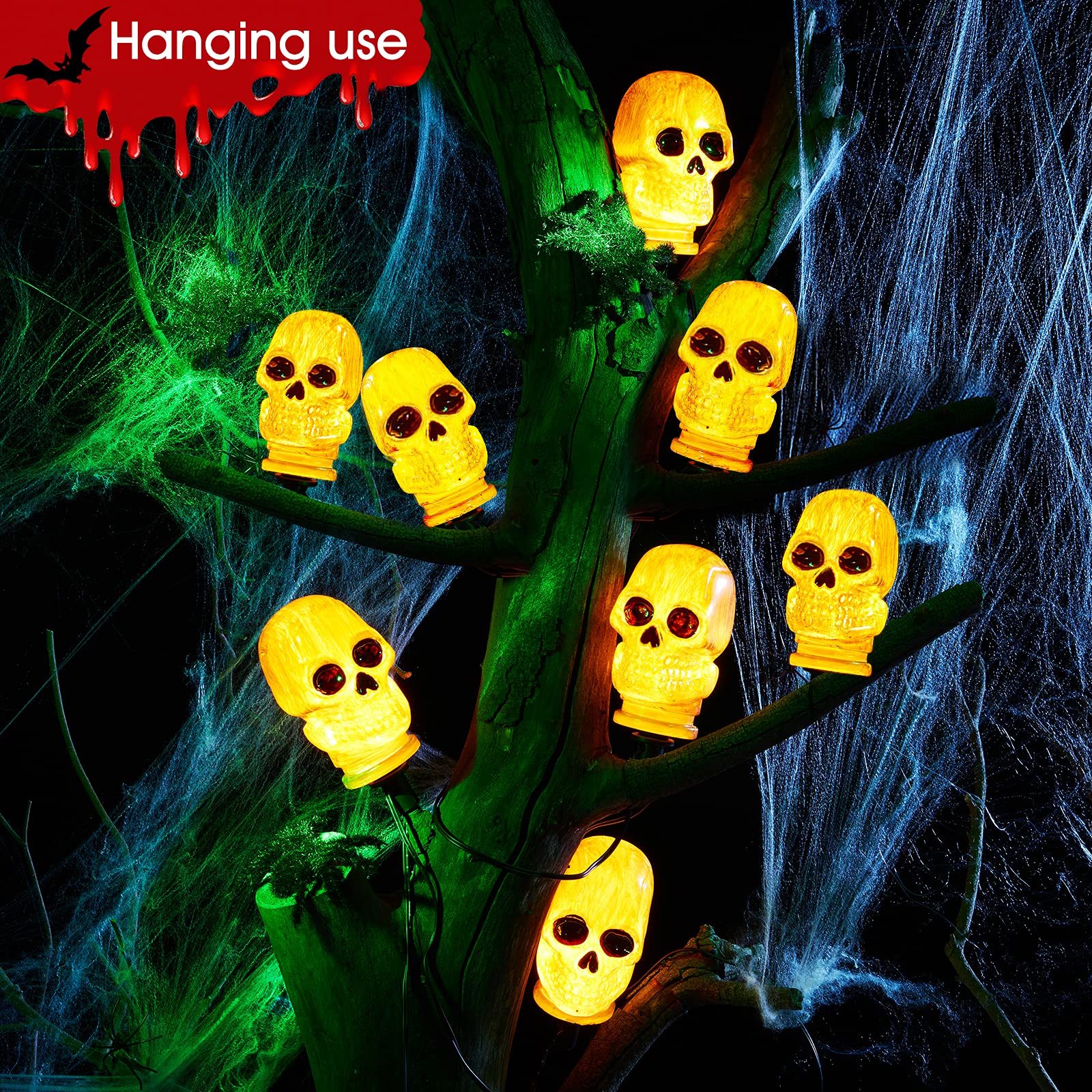 Upgraded 4 Pack 3D Skeleton Skull Halloween Pathway Lights with Timer - Waterproof Battery Operated Outdoor Decor for Garden, Patio, Yard - Perfect for Halloween Party, Trick or Treat, Spooky Home Décor