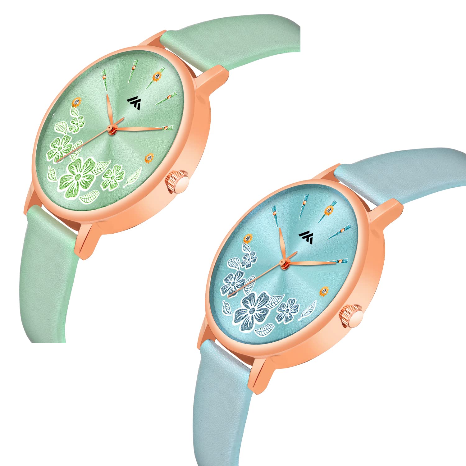 Stylish CLOUDWOOD Multicolor Analog Floral Wrist Watches for Women & Girls - Pack of 2 (MT517-520) | Perfect for Casual Wear, Office & Gift Giving