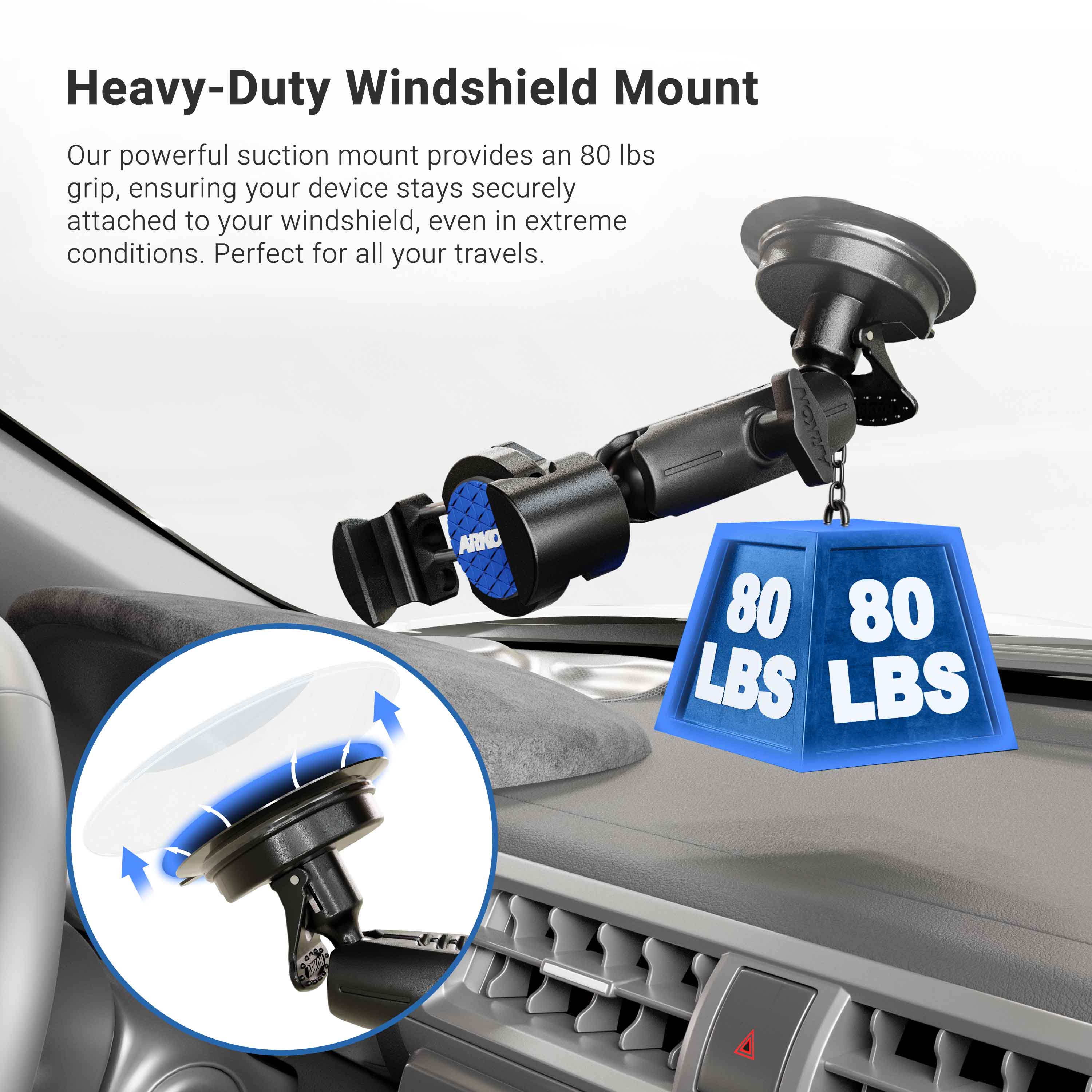 RoadVise® Universal Car Phone Mount Holder - Strong Suction Cup & 360° Adjustable Gooseneck Arm for iPhone, Samsung, GPS - Perfect for Driving, Commuting & Hands-Free Navigation
