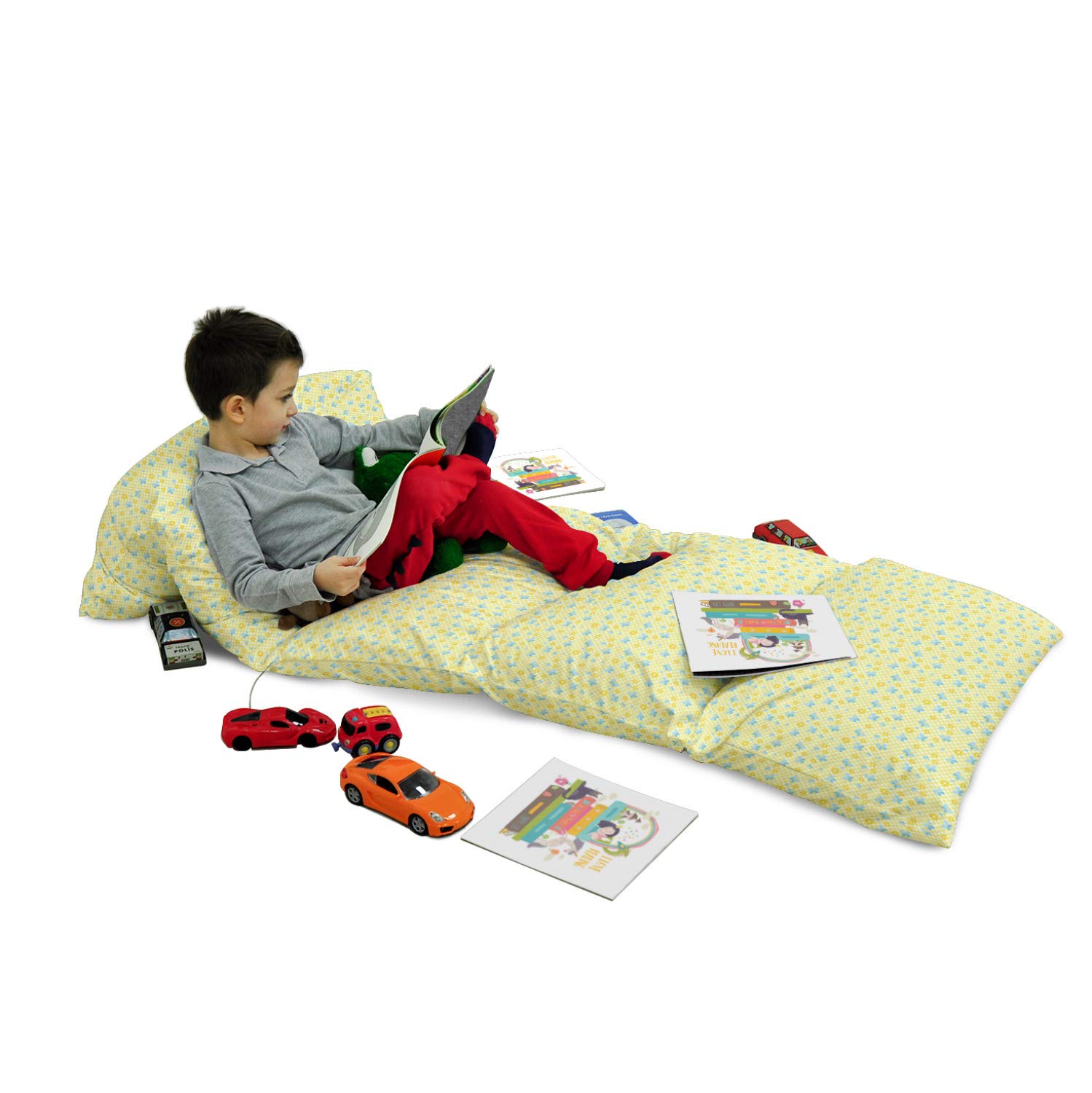 Ambesonne Checkered Floor Pillow Lounger Cover - Daisy Flower & Butterflies Pattern, 88