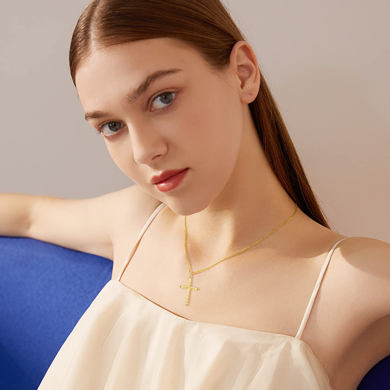 14K Solid Gold Cross Necklace for Women - Religious Jewelry Gift for Mom, Wife, Anniversary, Birthday & Mother's Day - 16+2 Inch Faith Pendant - Perfect for Church, Daily Wear & Special Occasions