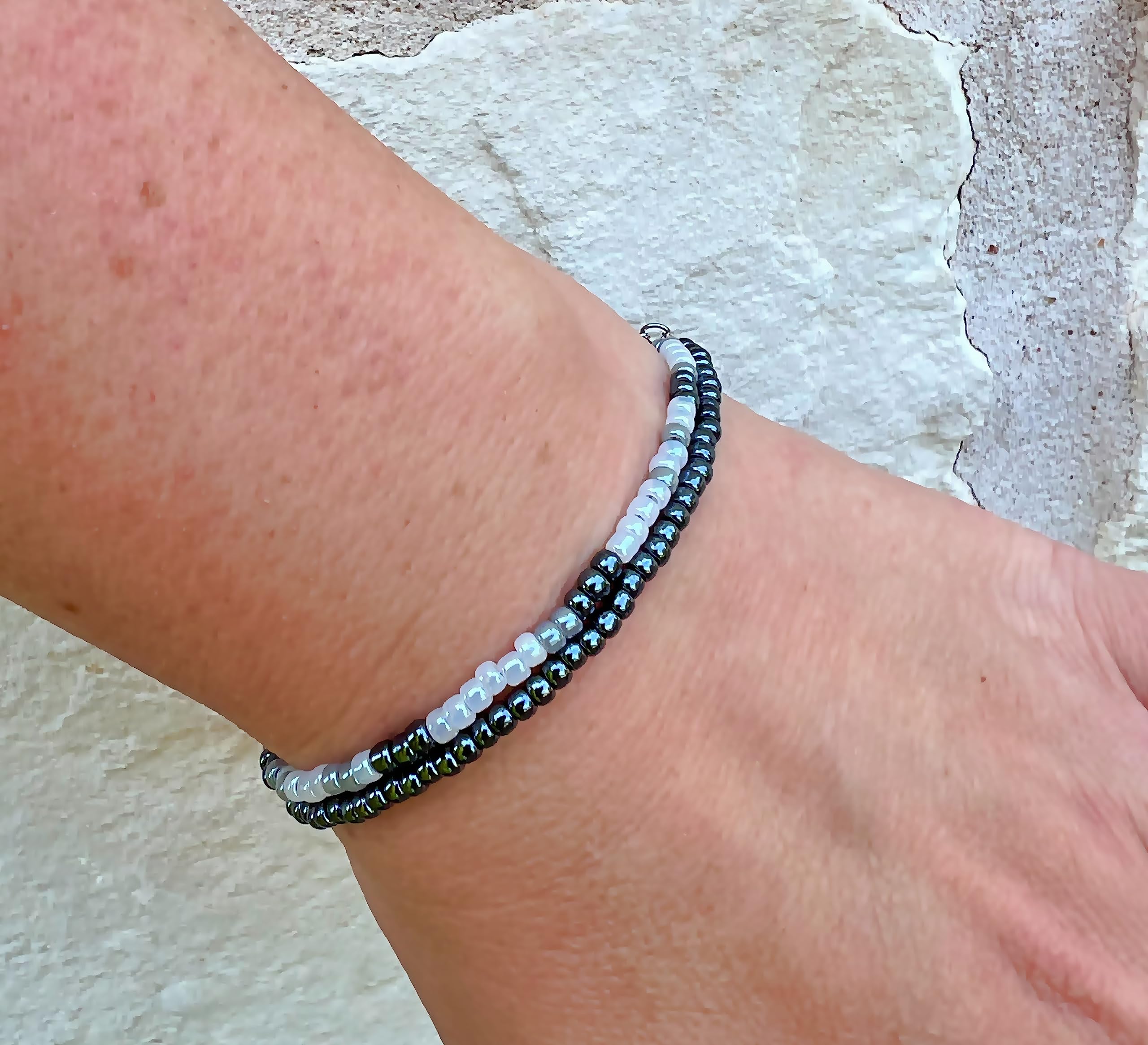 Morse Code Beaded Wrap Bracelet for Military Mom - Deployment Gift for Wife, Girlfriend, Sister & Best Friend - Prayer Stay Safe Navy Gold & White Bracelet - Perfect for Deployment, Homecoming & Military Appreciation Gifts - Made in USA