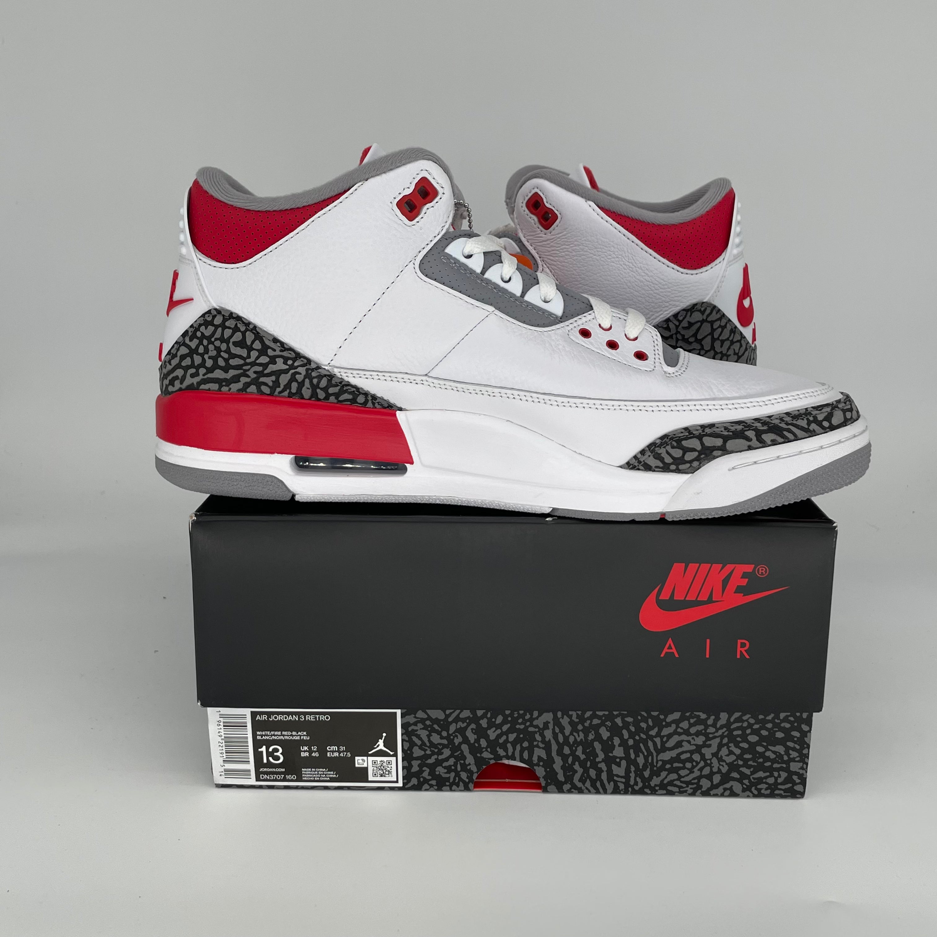 Air Jordan 3 Retro 'Fire Red' Men's Basketball Shoes Size 13 DN3707-160 - Perfect for Streetwear, Sneaker Collecting & Casual Wear