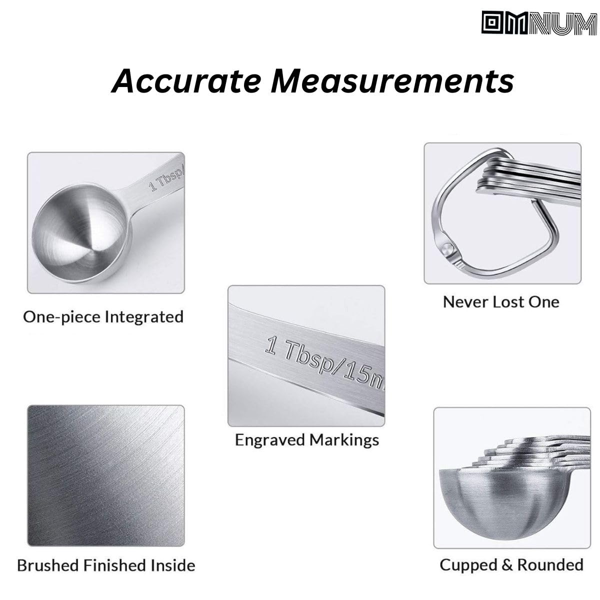 Omnum Premium Stainless Steel Measuring Spoon Set (4-Piece) - Heavy Duty Metal Kitchen Measuring Spoons for Cooking, Baking & Meal Prep - Perfect for Home Chefs, Bakers & Coffee Enthusiasts