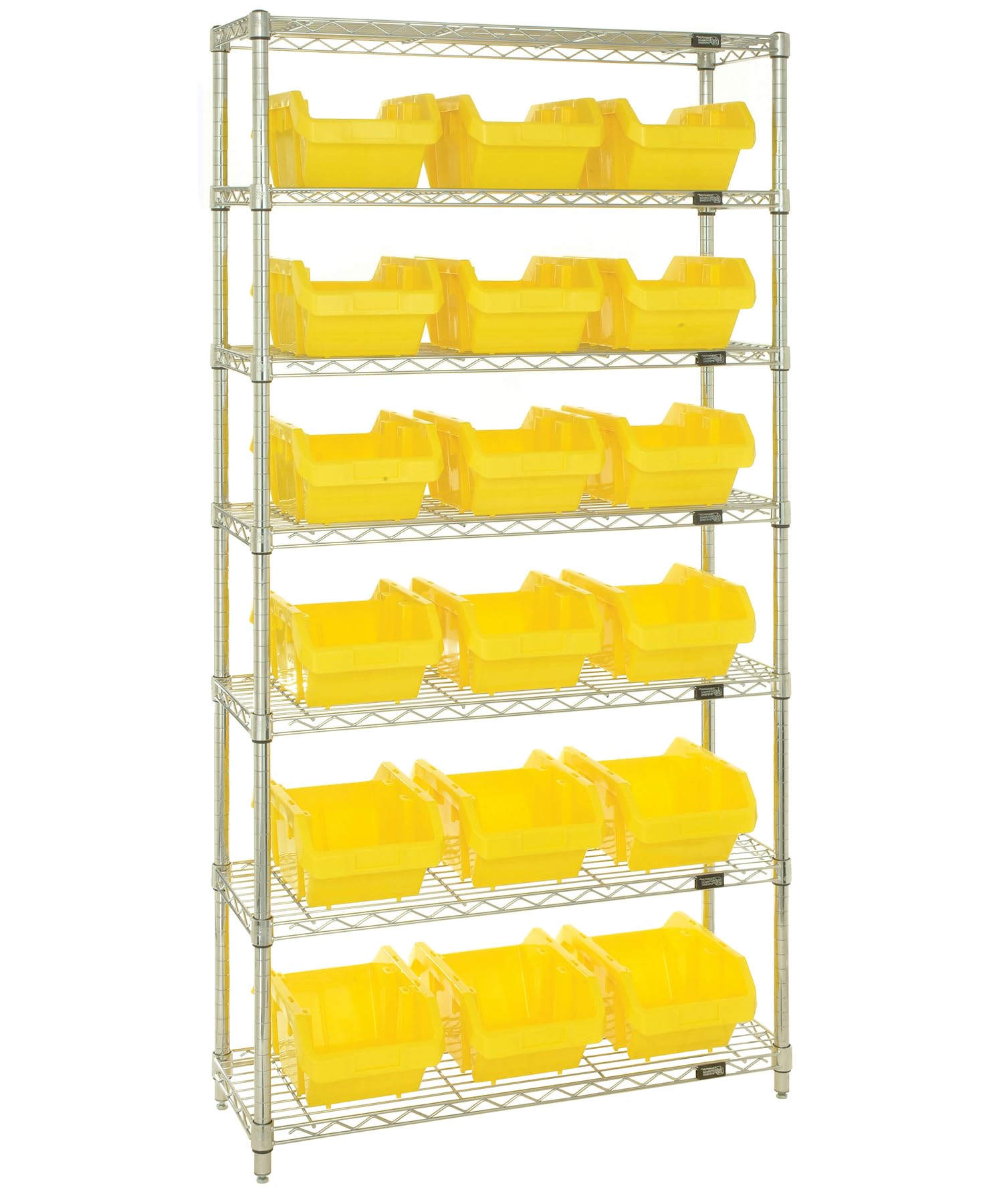 Quantum Storage Systems W7-14-18YL 7-Tier Wire Shelving Unit with 18 Yellow QuickPick Bins - 18