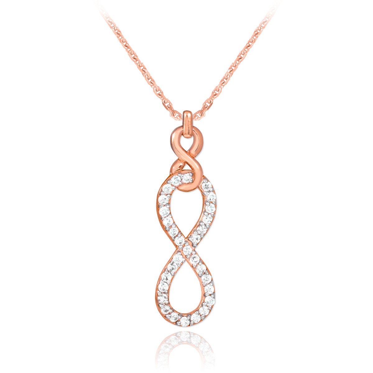 14K Rose Gold Vertical Infinity Necklace with Clear CZ Stones - Elegant Jewelry Gift for Women, Perfect for Anniversaries, Valentine's Day & Special Occasions