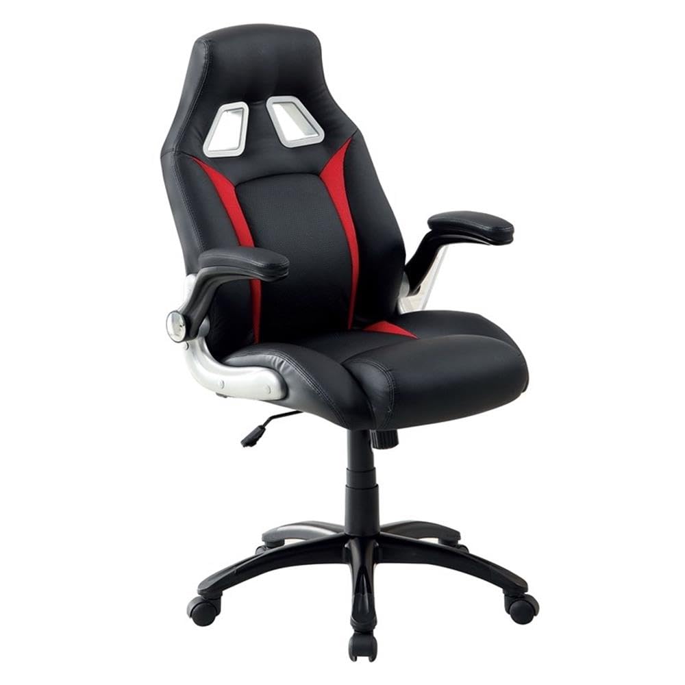 Furniture of America Trevor Black Faux Leather Adjustable Office Chair - Ergonomic Desk Chair for Home & Office Workspace