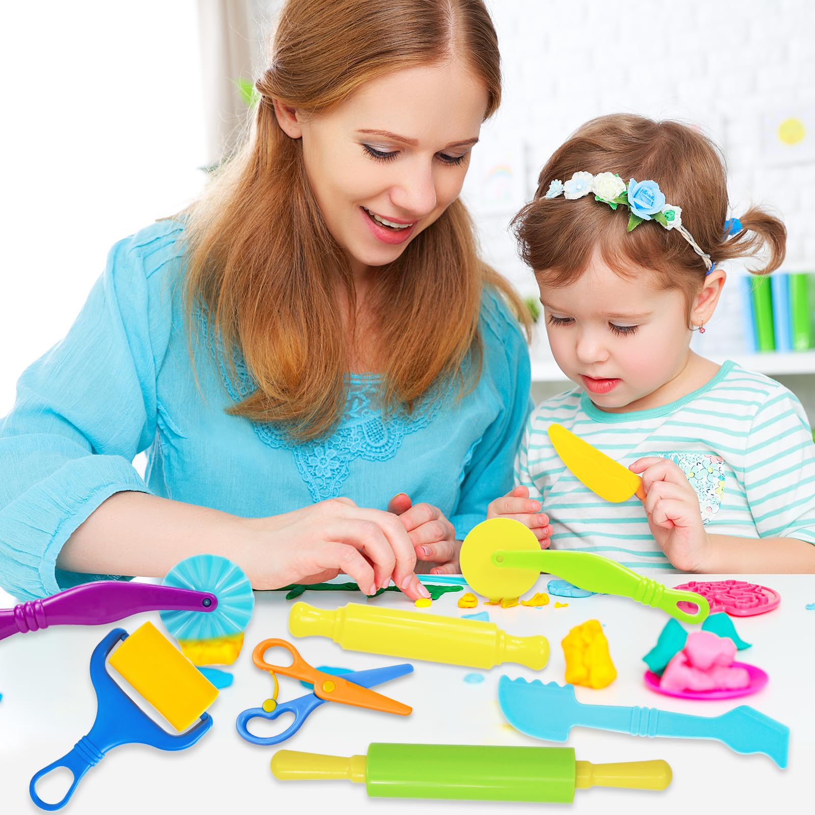 9-Piece Playdough Tool Set for Kids Ages 4-8 - Includes Cutters, Roller, Rolling Pins & Safety Scissors - Creative Dough Accessories for Arts, Crafts & Sensory Play - Perfect for Preschool Learning & Birthday Gifts