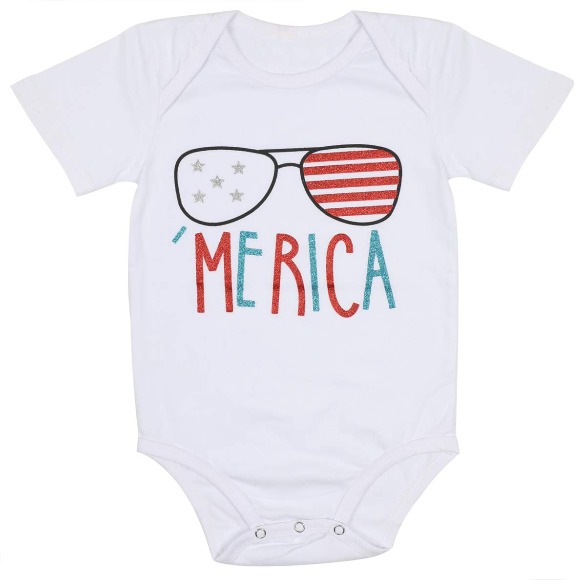 UNIQUEONE 3Pcs Baby Girls American Flag Stars Print Romper Bodysuit with Sequins Shorts & Headbands Set - Patriotic Outfit for 4th of July, Memorial Day & Independence Day Celebrations