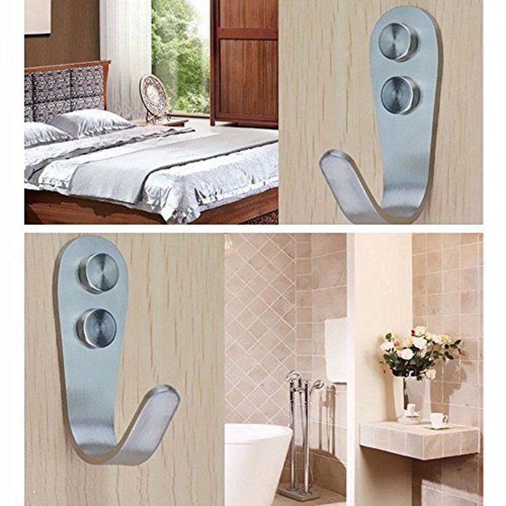 Deezio Heavy Duty Stainless Steel Wall Hooks - 10 Pack for Coats, Hats, Towels & Kitchen Use - Extra Strong Mounting Hooks for Bathroom, Garage & Home Organization