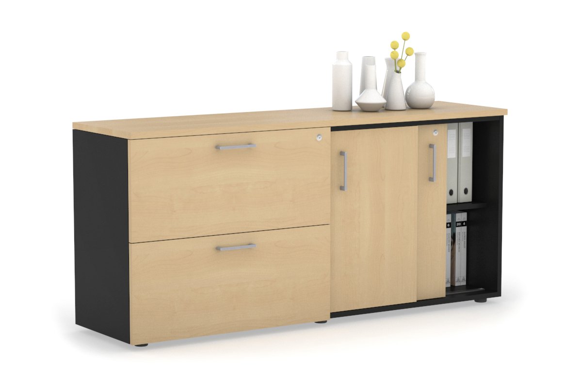 2-Door Sliding Credenza with 2-Drawer Lateral File Cabinet - Modern Office Storage Solution for Home & Business Workspaces