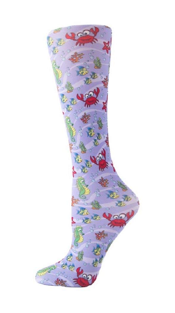 Best Compression Socks for Wide Calves (10-18mmHg) - Under The Sea Design - Perfect for Travel, Running & Nursing - Improves Circulation & Reduces Swelling