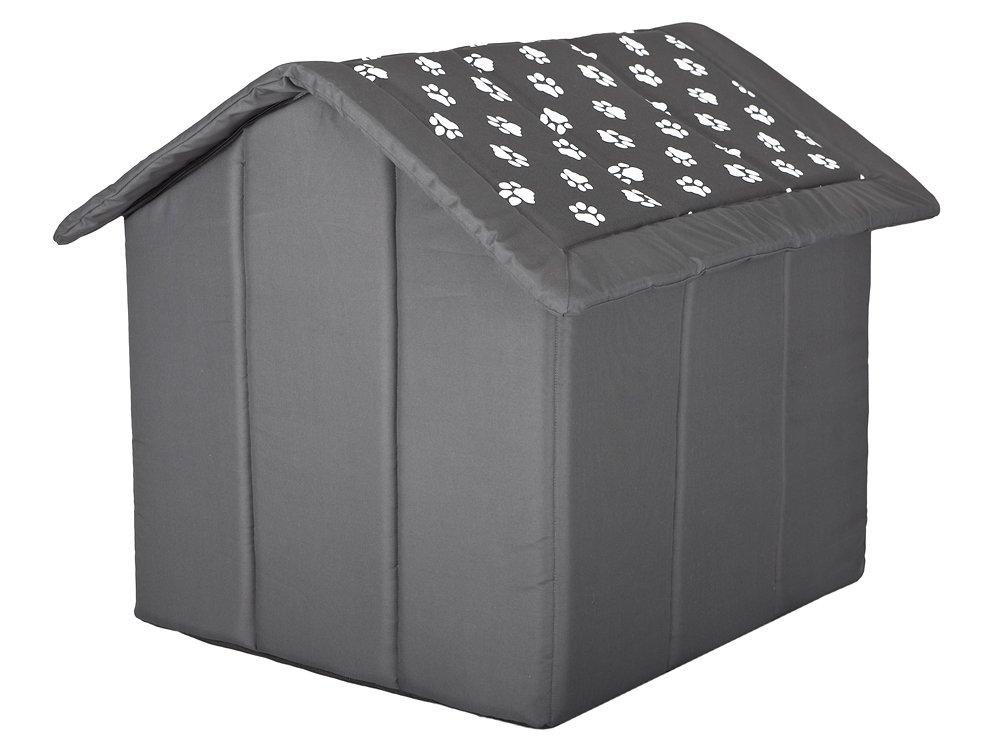 Hobbydog Dog House - Grey with Paws Design, Weatherproof Outdoor Pet Shelter for Small to Medium Dogs, Perfect for Backyard, Patio or Garden Use