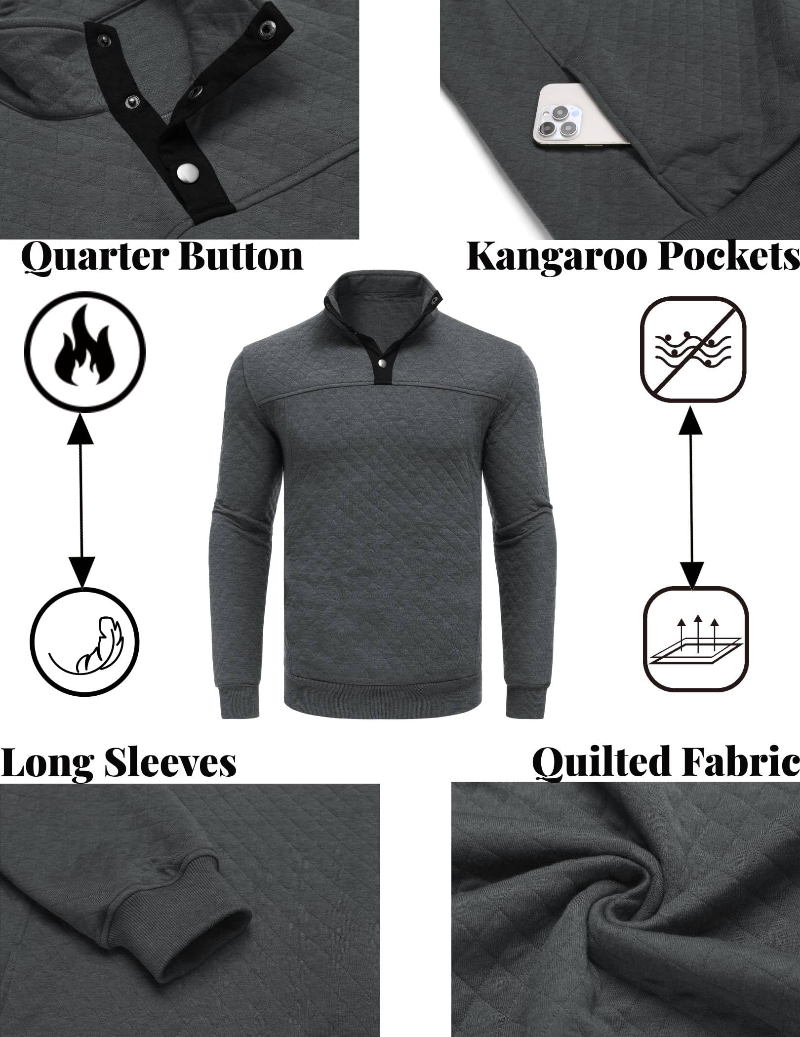 COOFANDY Men's Quarter Zip Sweatshirt - Long Sleeve Waffle Knit Pullover with Stand Collar for Casual & Outdoor Wear - Perfect for Hiking, Camping and Everyday Comfort