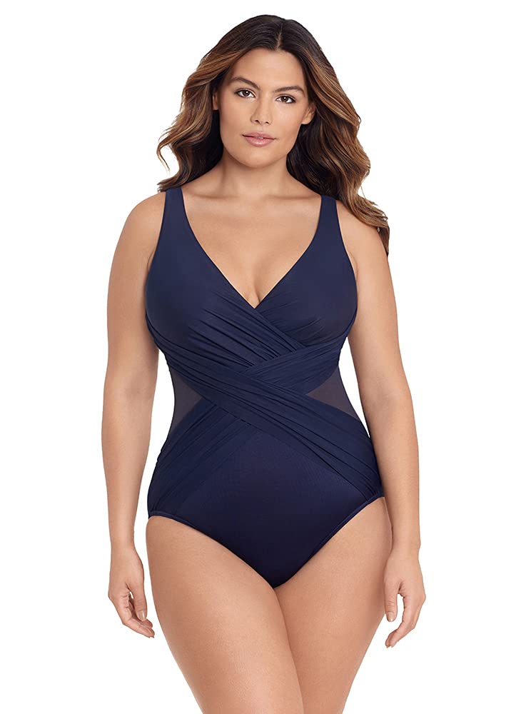 Miraclesuit Women's Plus Size One Piece Swimsuit - Tummy Control, Soft Cup, Crossover Design for Flattering Fit | Perfect for Beach Vacations, Pool Parties & Summer Getaways
