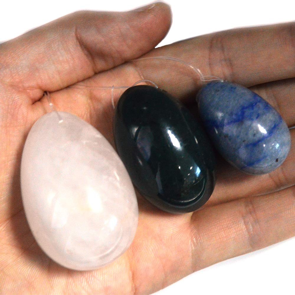 RODEREK Yoni Jade Eggs for Women - 3-Piece Set of Drilled Jade Eggs (Crystal, Nephrite Jade, Blue Aventurine) for Kegel Exercises, Pelvic Floor Therapy & Vaginal Wellness | Perfect for Yoga, Meditation & Holistic Healing